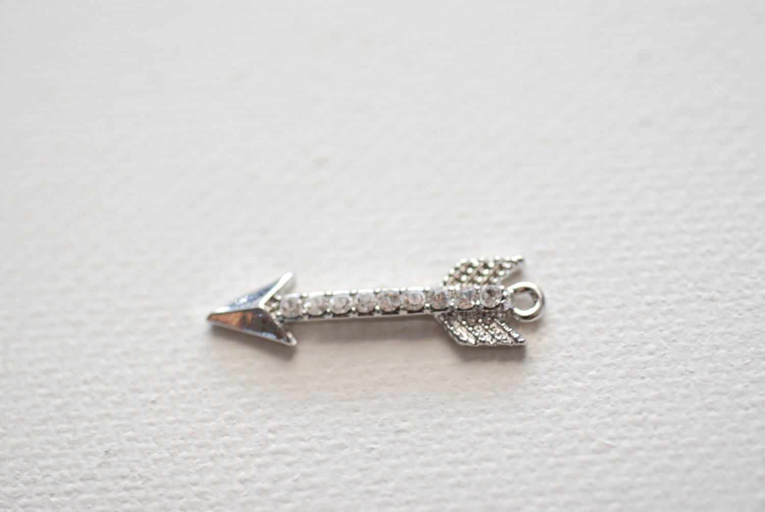 Silver Arrow Charm, Arrow with Crystals, Arrowhead connector, Arrow Pendant, Cubic Zirconia Arrow - HarperCrown