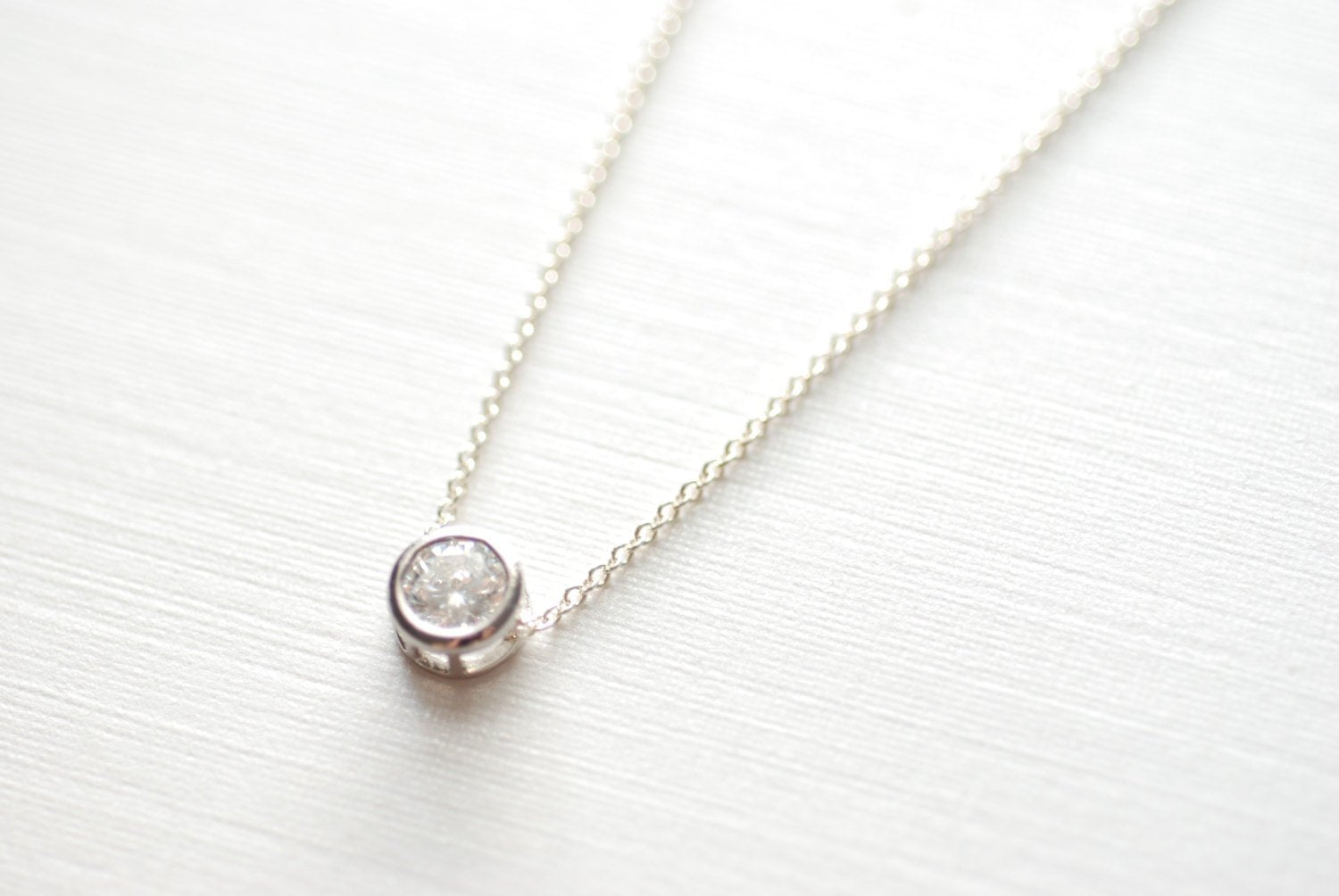 Silver Solitaire Necklace, CZ Diamond Necklace, Simple Delicate Necklace, Minimal Necklace, Dainty Jewelry by HeirloomEnvy - HarperCrown