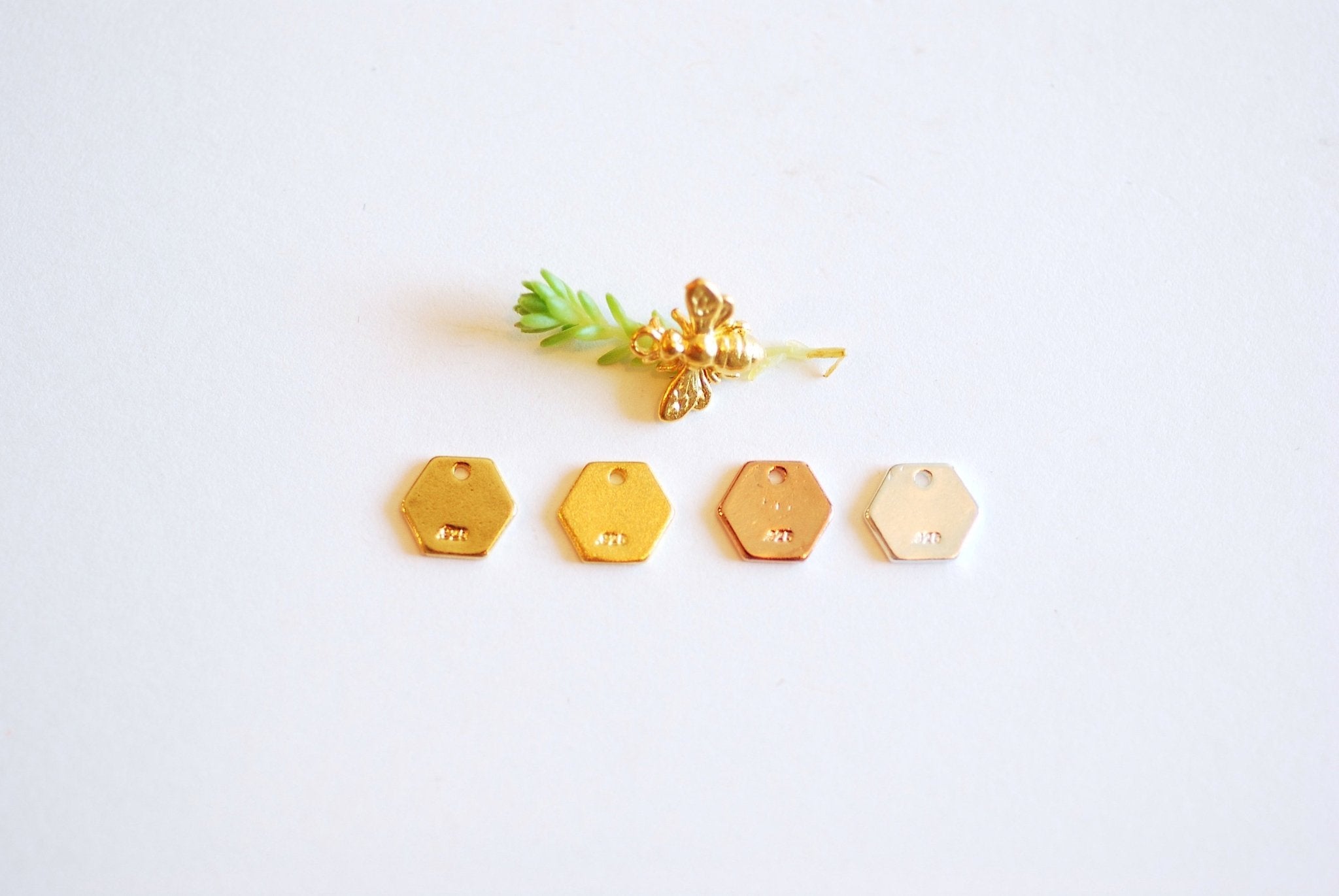 Small Hexagon Blanks- 8mm, Vermeil gold Hexagon charm, Gold Hexagon Blanks, Beehive, Honeycomb, Geometric Charm, Stamping blanks, 443 - HarperCrown