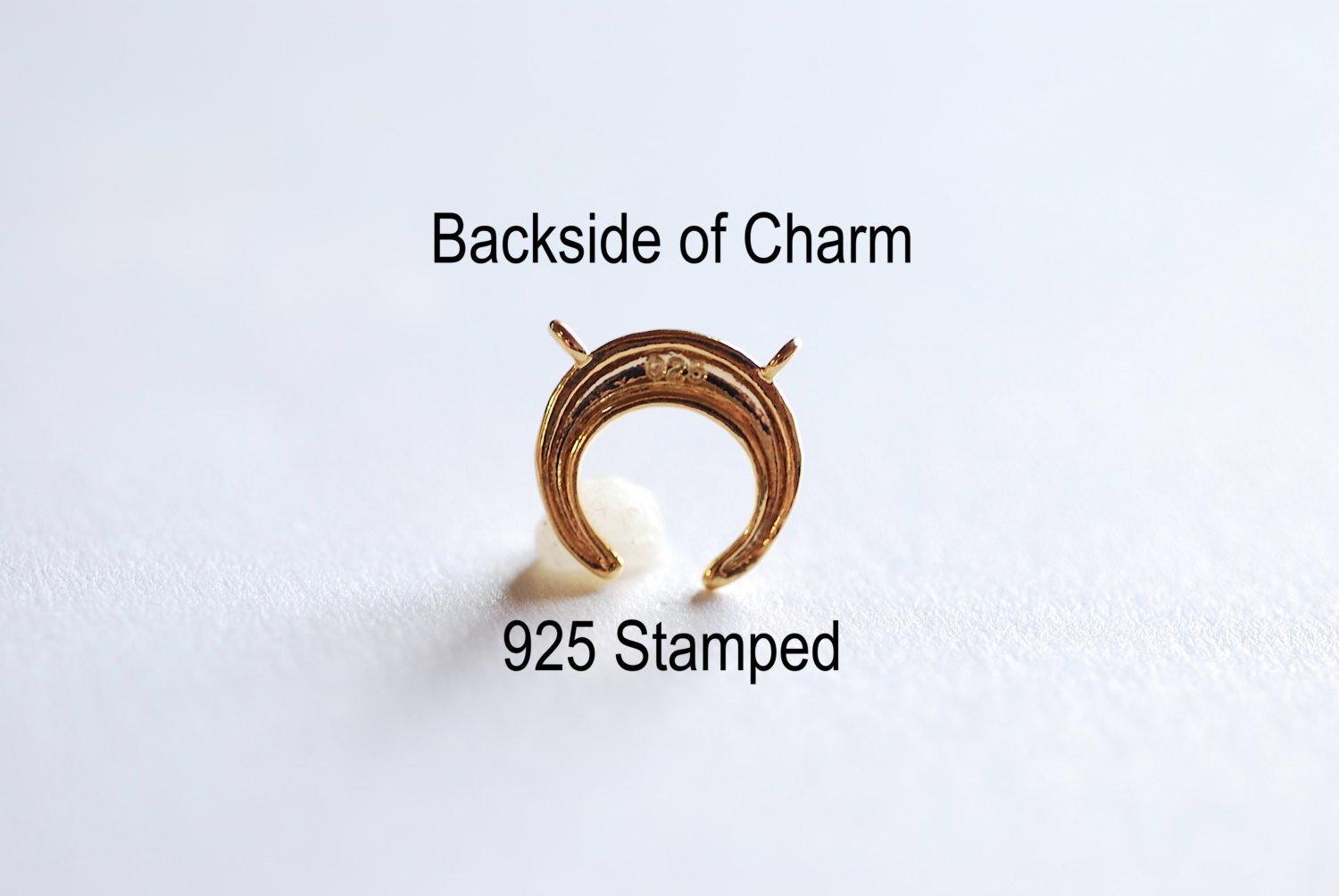 Small Matte Pink Rose Gold Vermeil Crescent Moon Connector Charm- 22k gold plated Half Moon Charm, Double Bail Moon, Double Horn Charm, 303 - HarperCrown