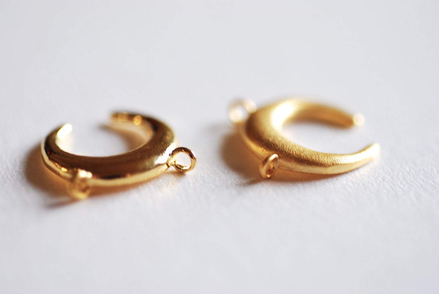 Small Matte Vermeil Gold Crescent Moon Connector Charm- 22k gold plated Half Moon Charm, Double Bail Moon, Double Horn Charm, Pendant, 303 - HarperCrown