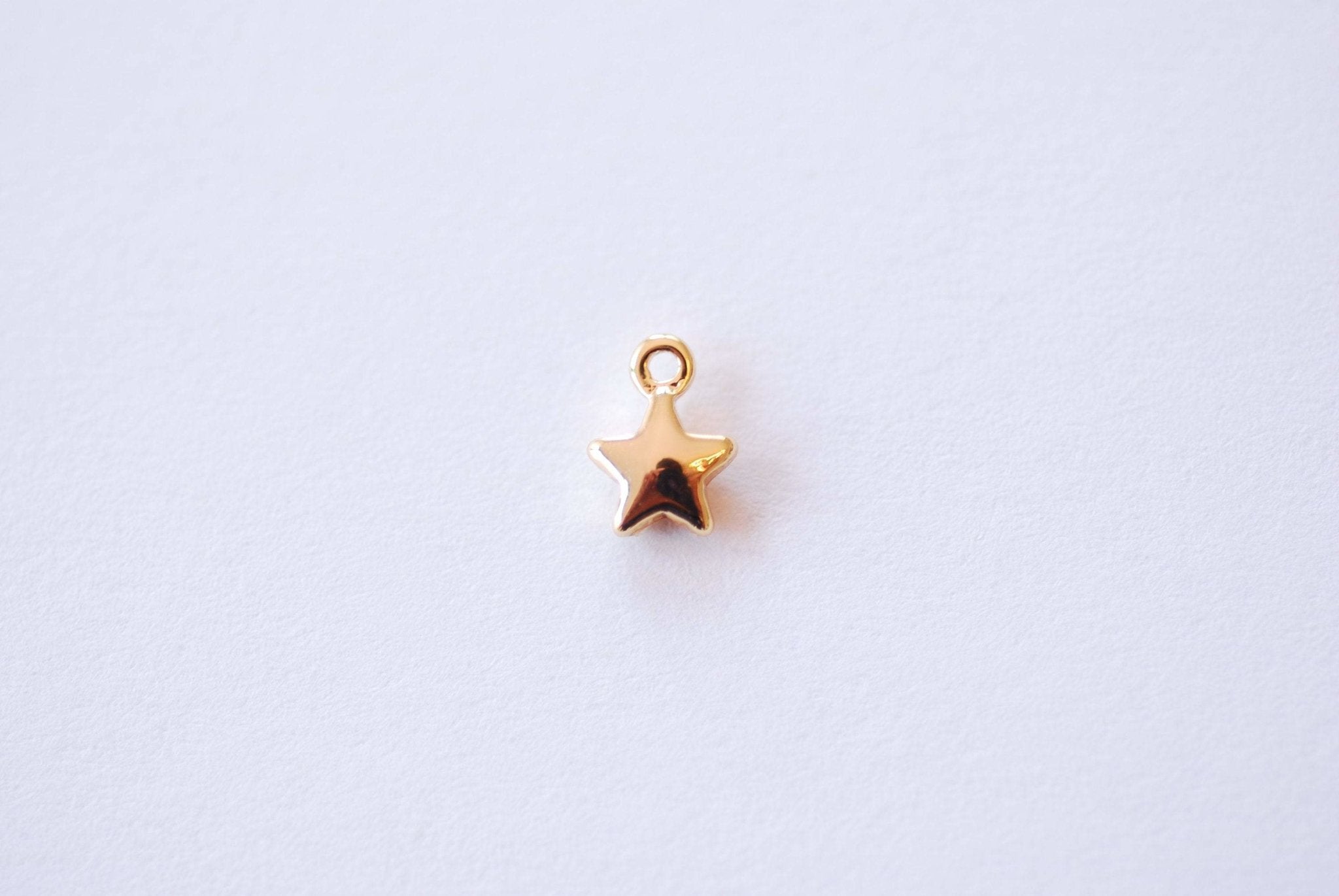 Small Puffy Star Charm | 16K Gold Plated over Brass | North Star Celestial Dainty Starburst Pendant DIY HarperCrown Wholesale B311 - HarperCrown