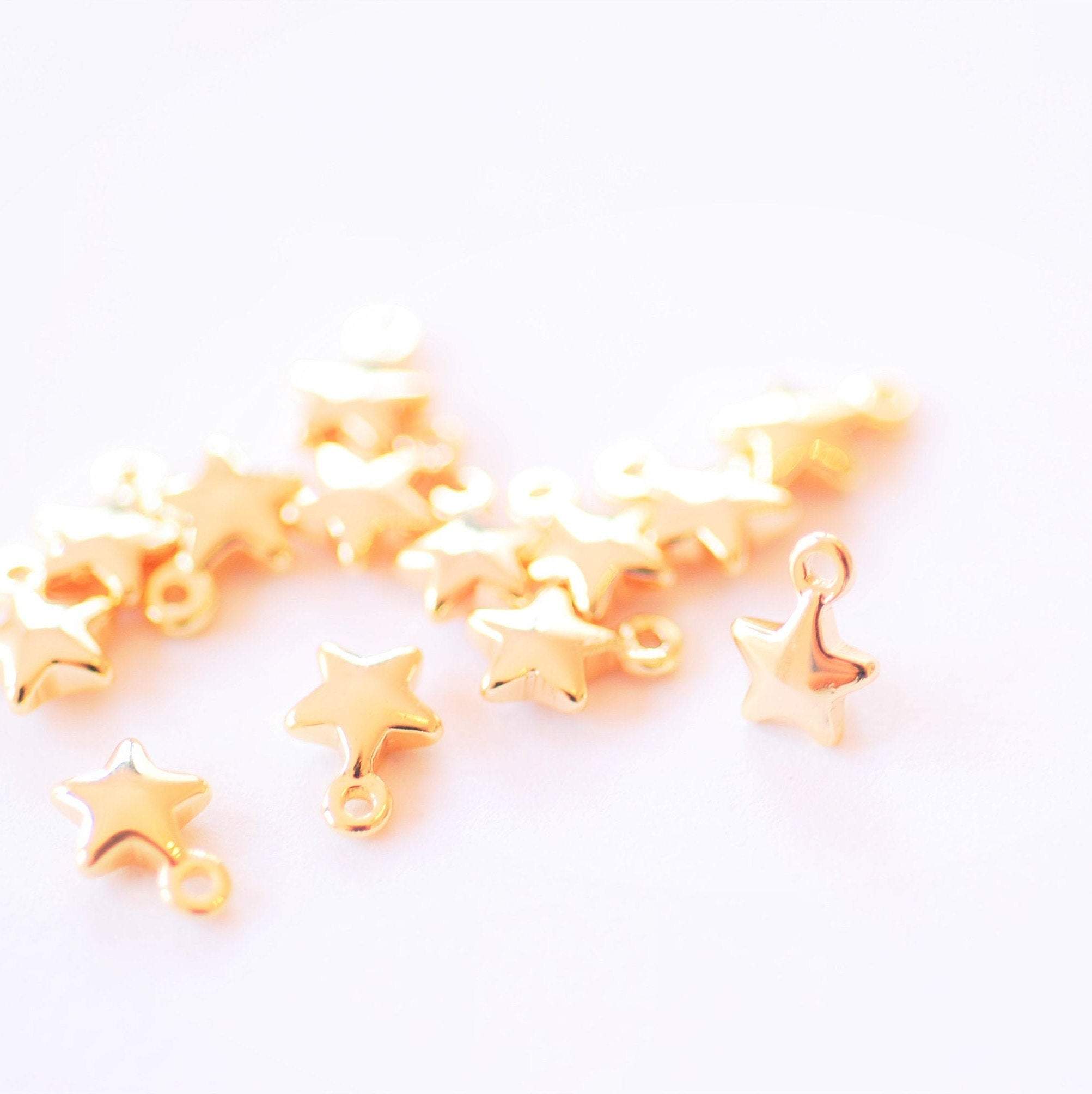 Small Puffy Star Charm | 16K Gold Plated over Brass | North Star Celestial Dainty Starburst Pendant DIY HarperCrown Wholesale B311 - HarperCrown