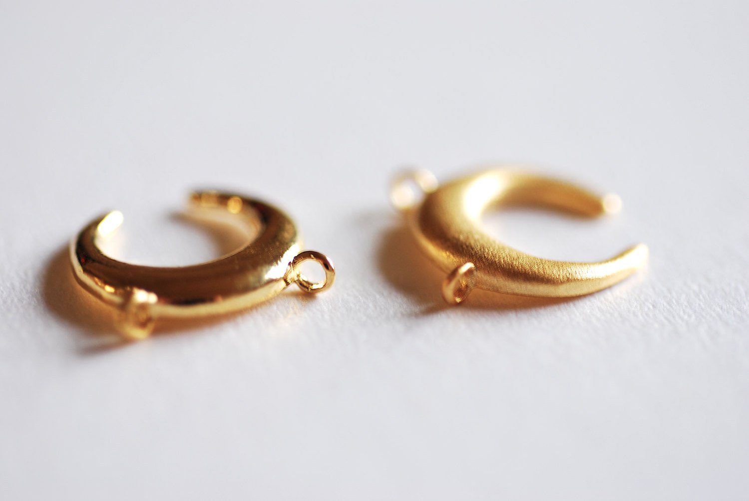 Small Shiny Vermeil Gold Crescent Moon Connector Charm- 22k gold plated Half Moon Charm, Double Bail Moon, Double Horn Charm, Pendant, 303 - HarperCrown