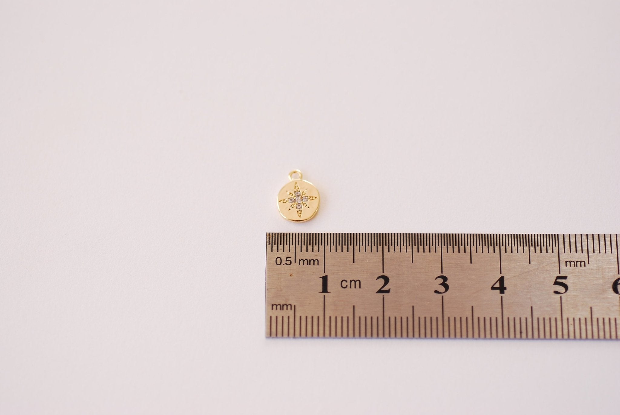 Small Starburst Cubic Zirconia Charm - 16k gold plated over Brass Charm Star Round CZ HarperCrown Etsy Wholesale Brass Charms B103 - HarperCrown