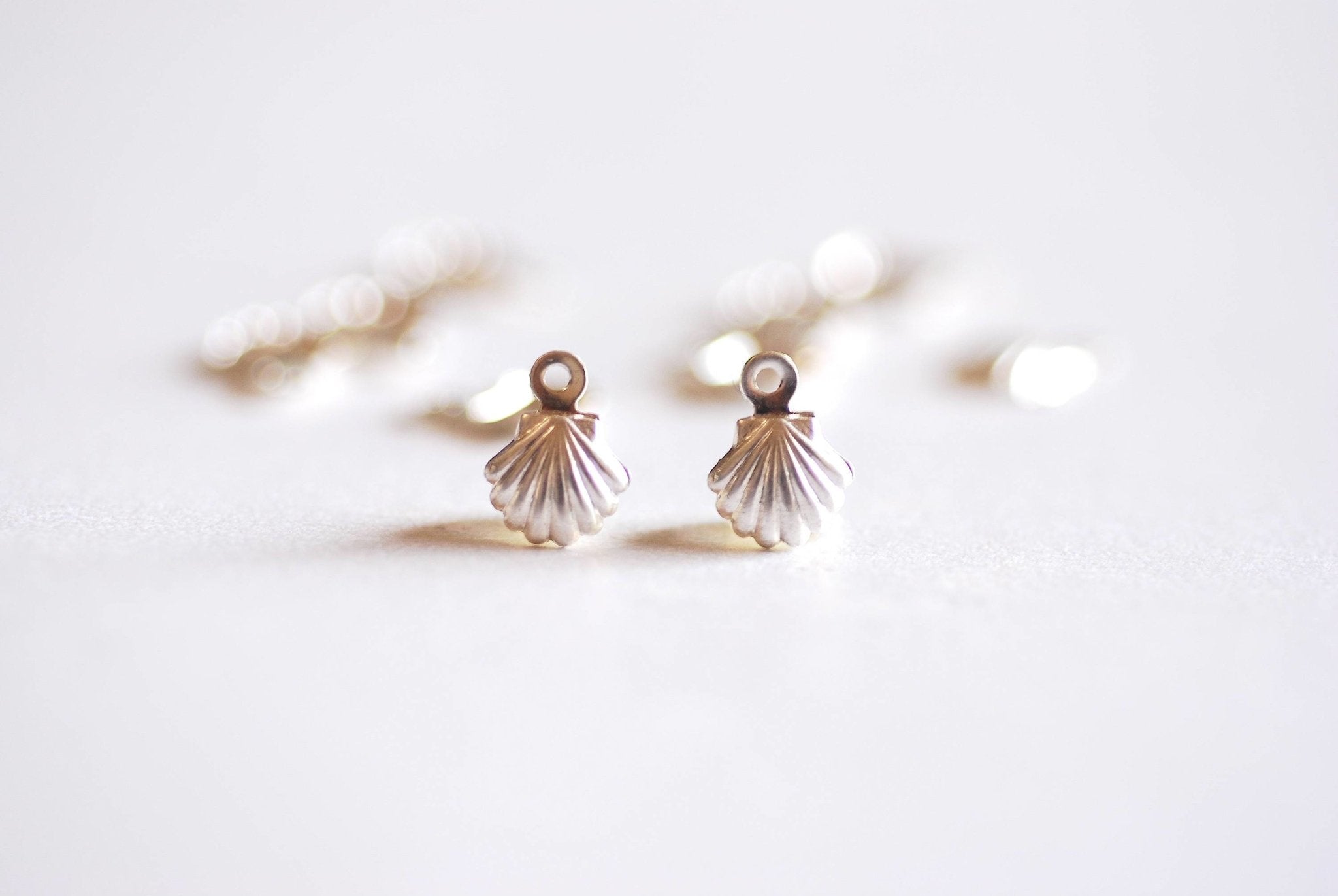 Small Sterling Silver Seashell charm, beach conch empty sea shell, sea life, marine life, clam shell, oyster shell,14k Gold Filled Sea shell - HarperCrown