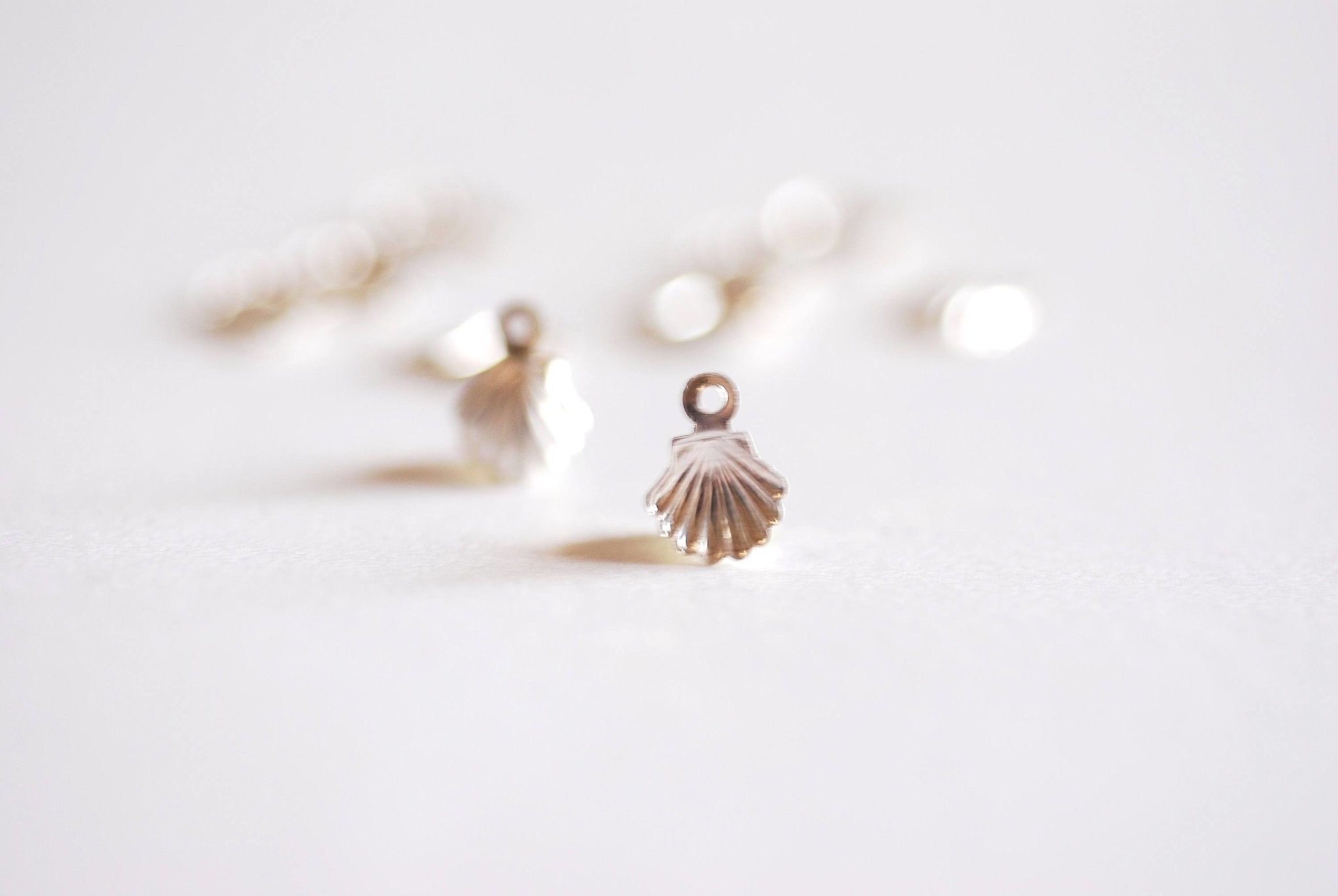 Small Sterling Silver Seashell charm, beach conch empty sea shell, sea life, marine life, clam shell, oyster shell,14k Gold Filled Sea shell - HarperCrown