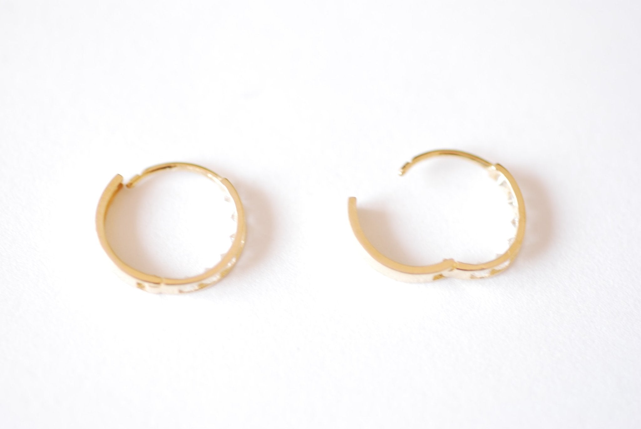 Solid 14K Yellow Gold 12mm Round CZ Hoop Earrings - 14 karat gold round small Huggie hoop earrings pave cubic zirconia hypoallergenic - HarperCrown