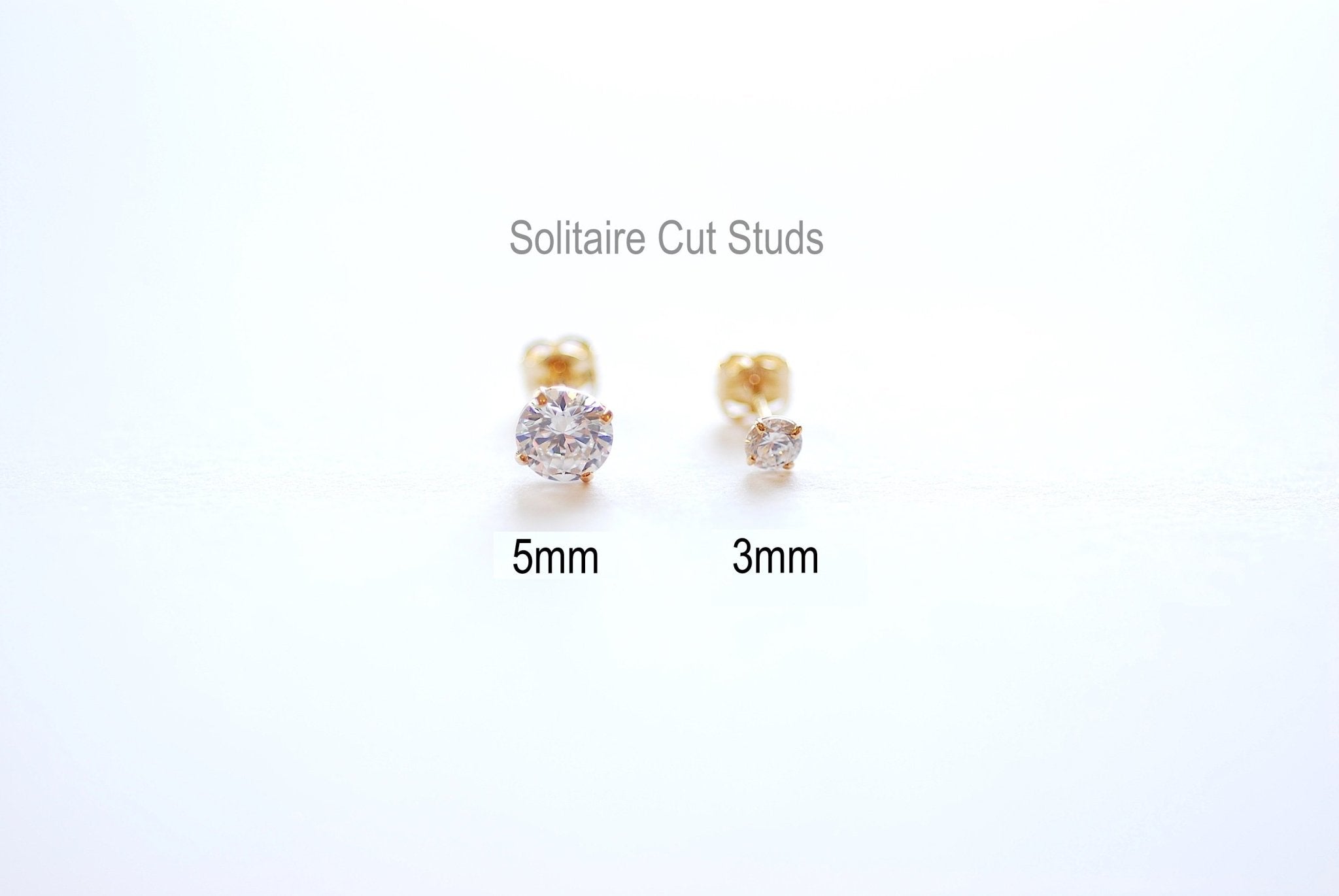 Solid 14k Yellow Gold Stud Earrings - Yellow Gold White CZ Earrings, Round Solitaire Studs, Princess Cut Stud Earrings, 3mm Studs, 4mm Studs - HarperCrown