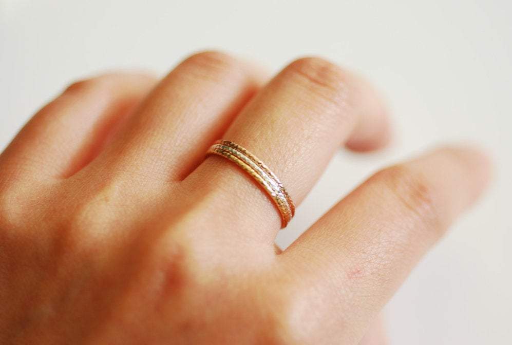 Sparkle 14k Rose Gold Filled Stacking Ring - simple everyday 14k rose gold fill thin knuckle midi ring, minimalist ring, dainty ring [3] - HarperCrown