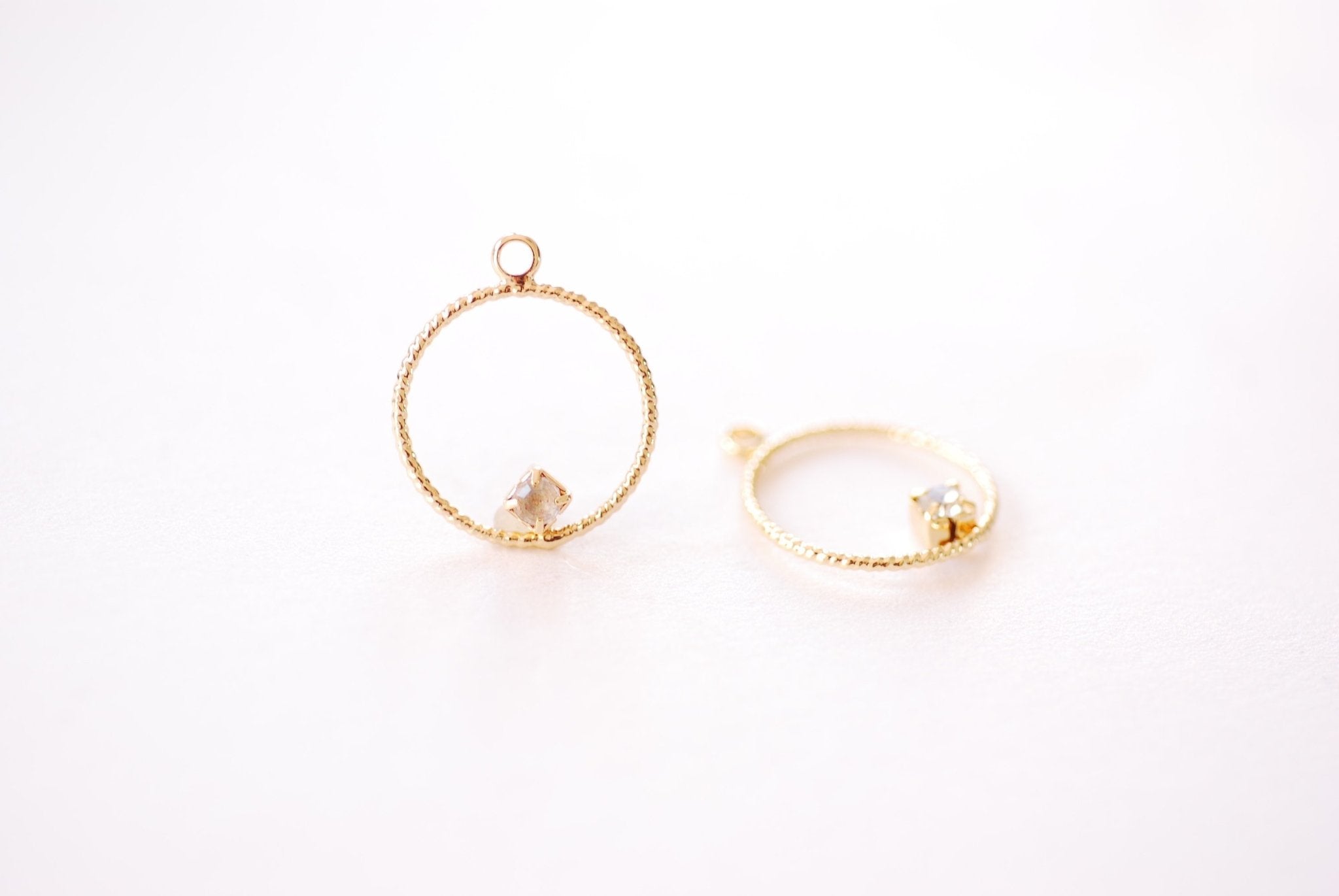 Sparkle Ring Solitaire Cubic Zirconia Dangle Charm - 16k Gold Plated over Brass CZ Rhinestone Open Circle Ring Wholesale Charms B155 - HarperCrown