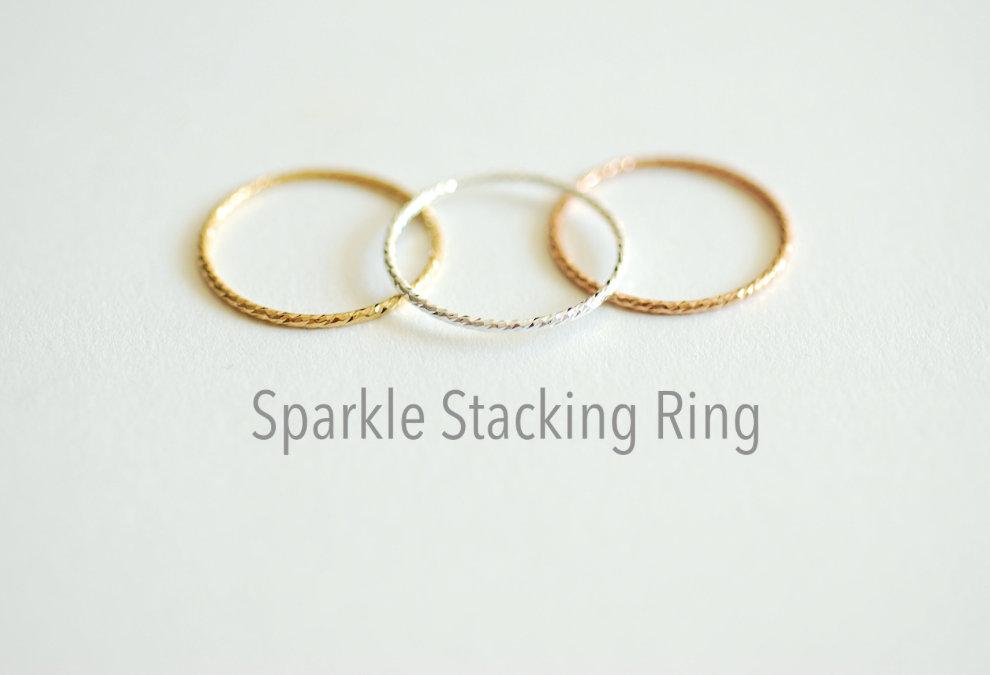 Sparkle Sterling Silver Stacking Ring - simple everyday sterling silver thin knuckle ring, midi ring, minimalist ring, dainty ring, [3] - HarperCrown