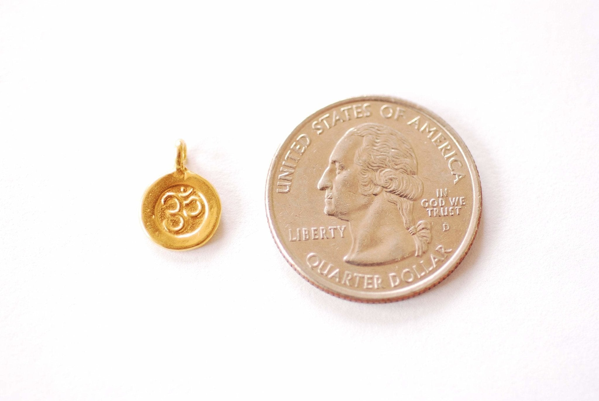 Spiritual Yoga Ohm Om Symbol Disc Charm | 18K Gold Plated Brass Meditation Symbol Yoga Buddhist Dangle Pendant HarperCrown Wholesale B291 - HarperCrown