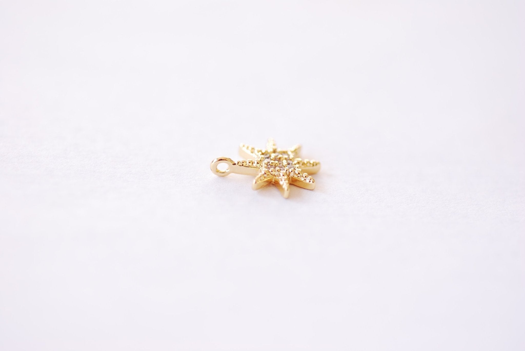 Star Micro Pave Cubic Zirconia Charm - 16k Gold Plated over Brass North Star Starburst Micro Pave CZ Polaris DIY HarperCrown Wholesale B166 - HarperCrown