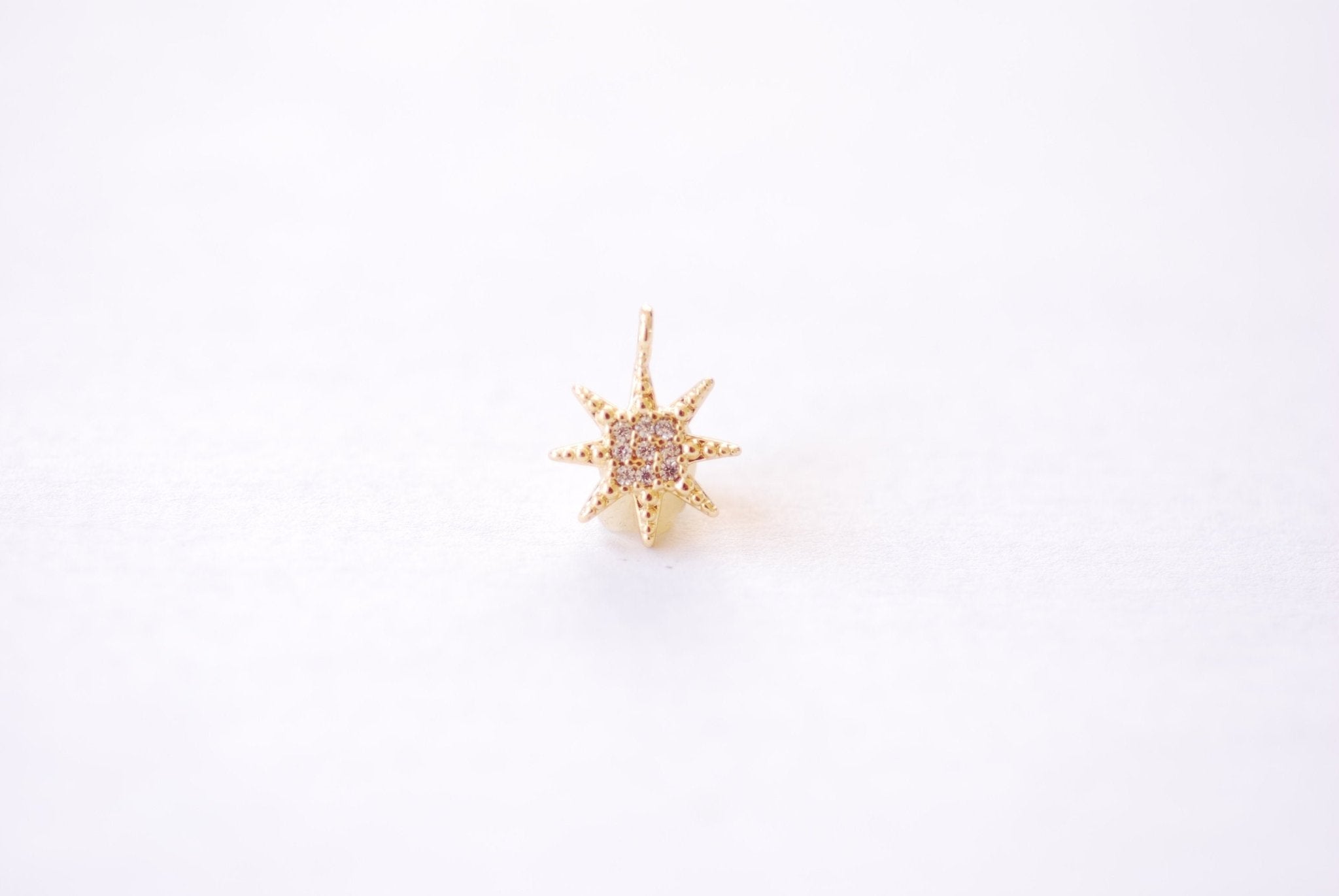 Star Micro Pave Cubic Zirconia Charm - 16k Gold Plated over Brass North Star Starburst Micro Pave CZ Polaris DIY HarperCrown Wholesale B166 - HarperCrown