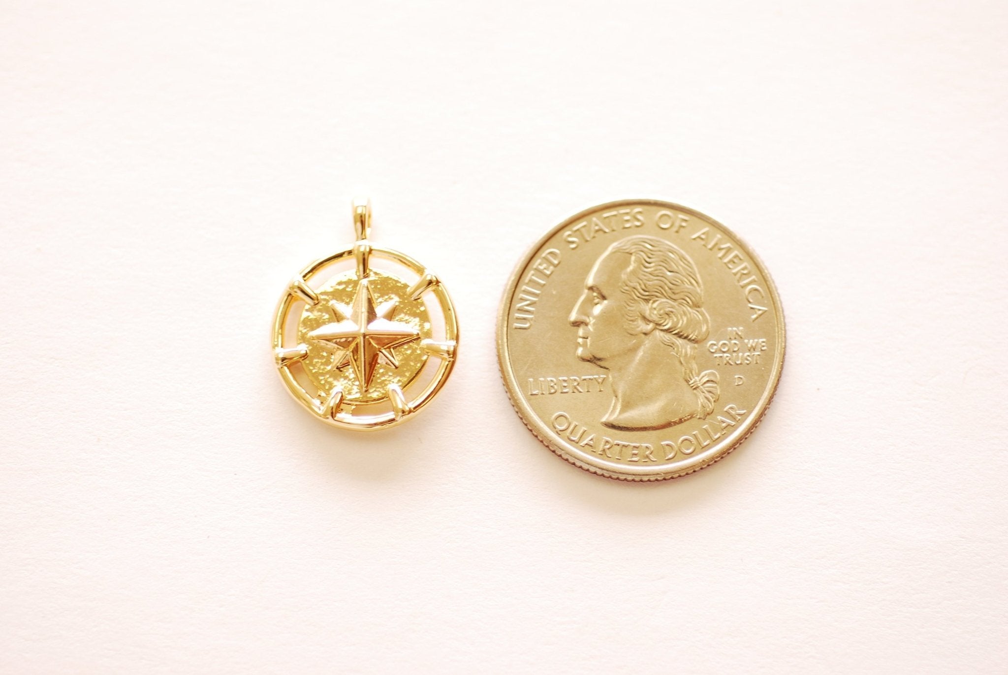 Star Round Disc Charm - 16k Gold Plated over Brass North Star Starburst Compass DIY HarperCrown Wholesale B264 - HarperCrown