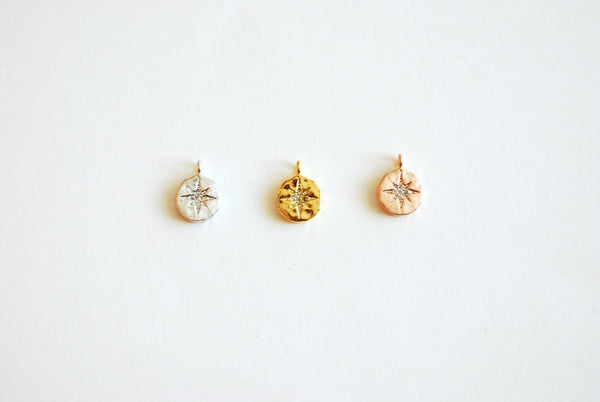 4pcs Gold Plated Brass North Star Charms 25x23mm CZ Paved 