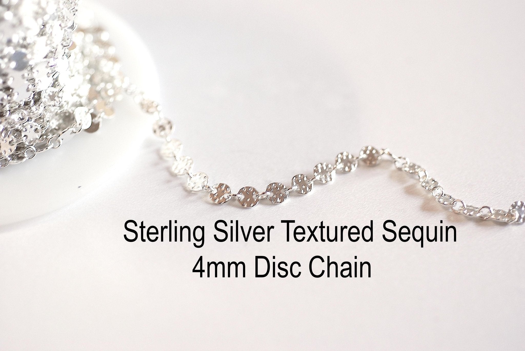 Sterling Silver 4mm Round Disc Chain- Textured Sterling Silver Round Disc Circle Chain, Chain by foot, Wholesale BULK DIY Jewelry Findings - HarperCrown