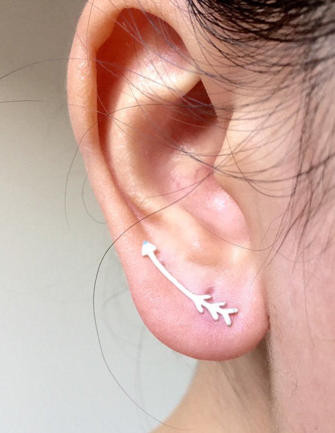 Sterling Silver Arrow Earring Climber Ear Cuff- 925 Silver Arrow Earrings, Arrow Earring Crawler, Curved Arrow Earring, Ear Jacket, 281 - HarperCrown