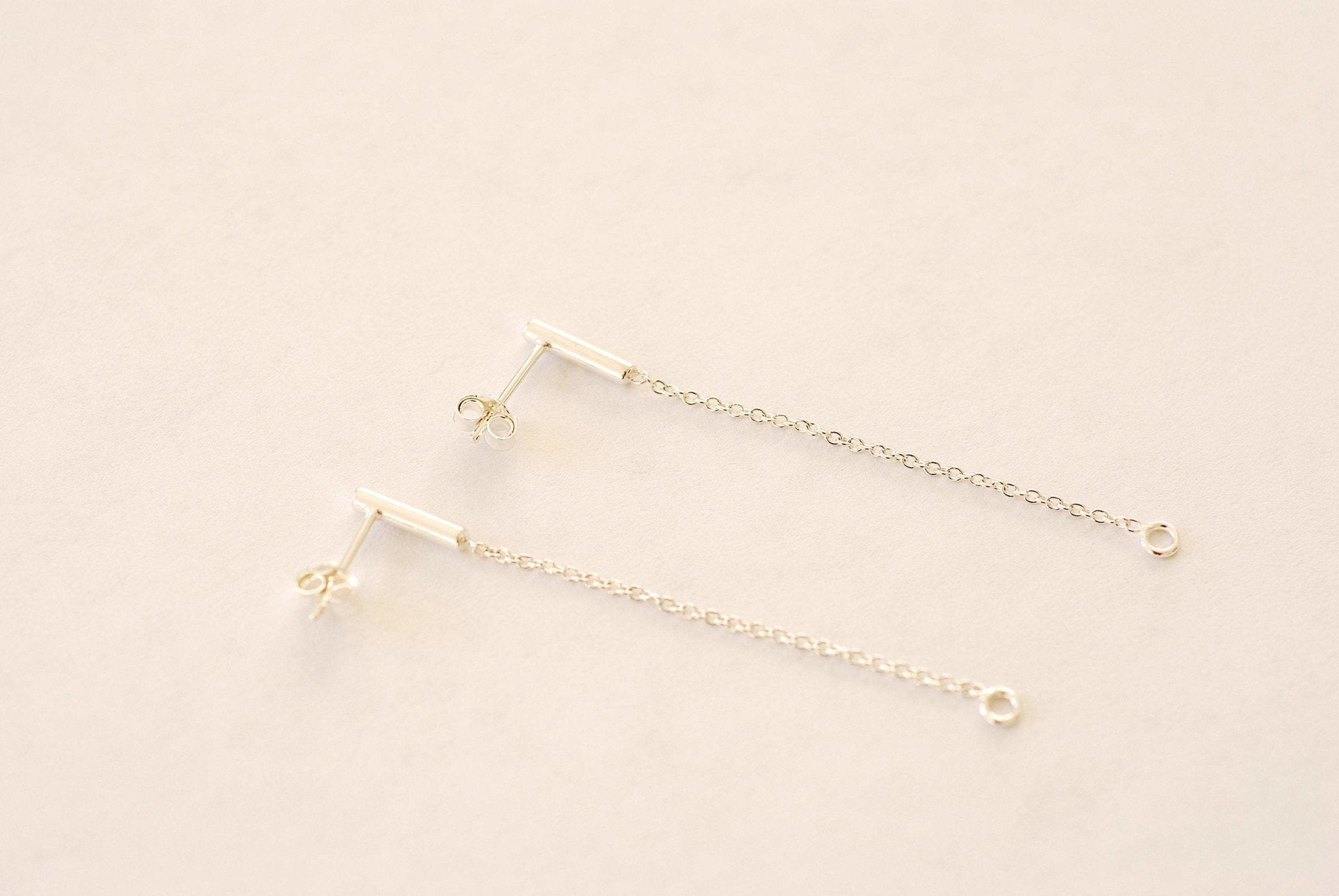 Sterling Silver Bar and Chain Duster Earrings Chain Earrings Bar Earrings Minimalist Stud Earrings Line Earrings - HarperCrown