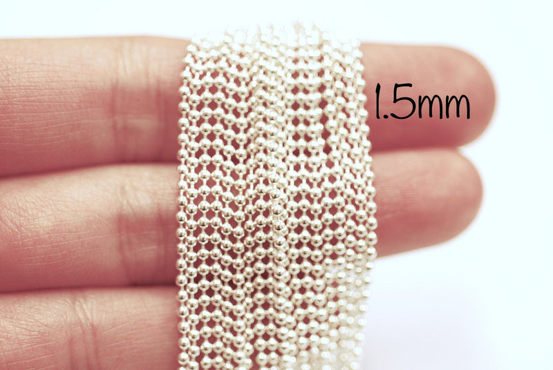 Sterling Silver Bead Chain 1mm 1.5mm 2mm Beaded Chain Chain with Ball Bead Chain Necklace Wholesale Chain Findings Pay by Foot Gold Filled, 2mm