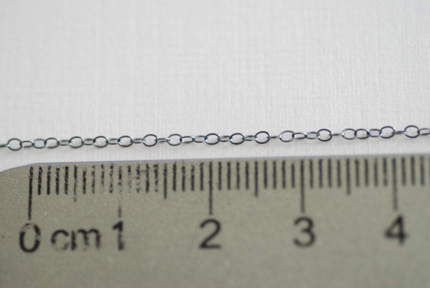 Sterling Silver Black Chain, 1.3mm Black Flat Cable Chain, Pay by foot Oxidized Sterling Silver Chain, Black Diamond Basic Flat Cable Chain - HarperCrown