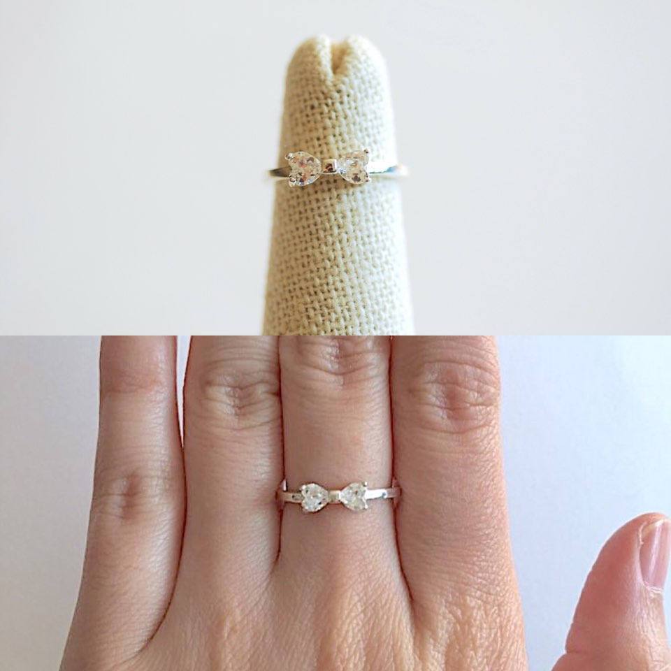 Sterling Silver Bow Ring- 925 Sterling Silver Adjustable Ring, CZ Crystal Ring, Infinity Ring, Dainty Bow Ring, love knot ring, Pave Ring - HarperCrown