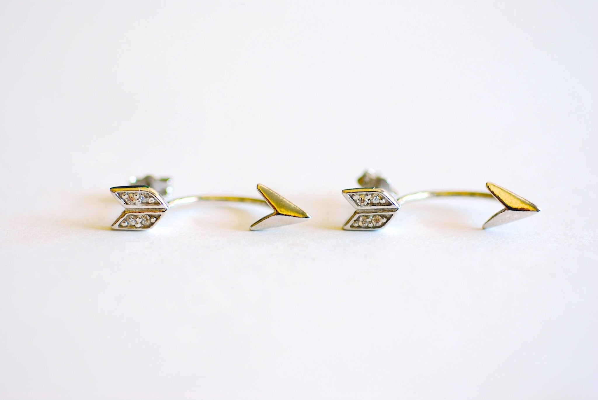 Sterling Silver Chevron Back Swoop Earring Jacket Set, Arrow Swoop Earring Jacket, Arrow Earring Jacket, Triangle Earring Jacket, Pave, CZ - HarperCrown