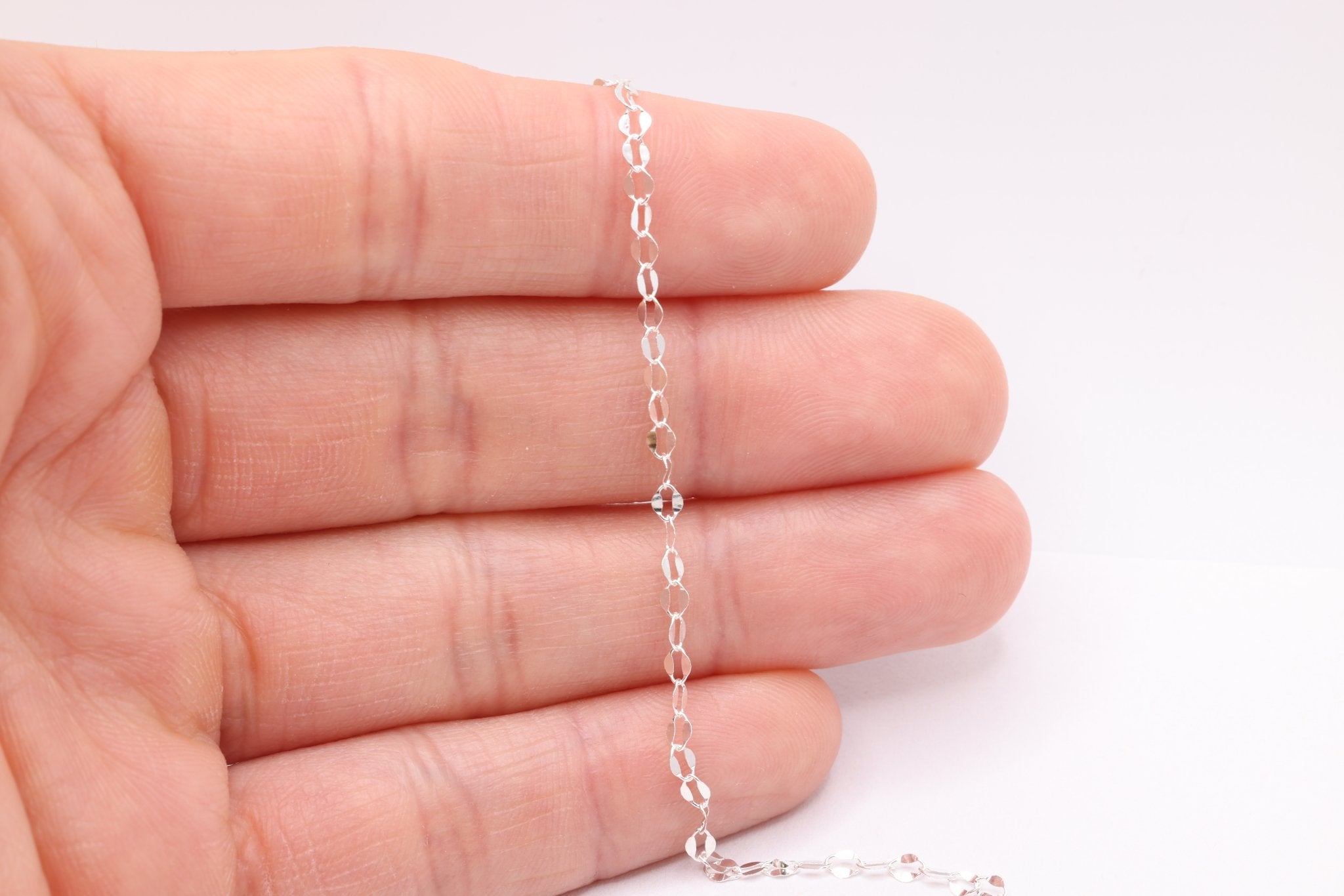 Sterling Silver Dapped Chain, 3mm x 2.5mm, Flat Oval Chain, Uncut per Foot, Jewelry Making Chain - HarperCrown