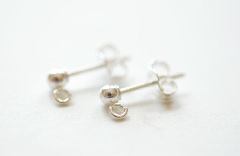 Sterling Silver Earring Findings, 14Kt Gold Filled, Ear Stud/Ball Post, 3mm, Sterling Silver Round Ball Stud Earrings with clutch backing - HarperCrown