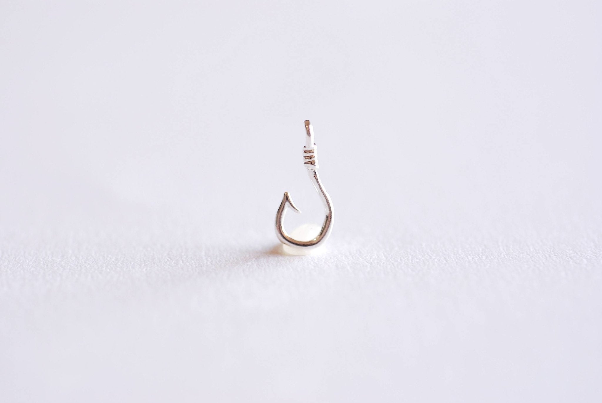 Sterling Silver Fish Hook Charm Pendant- 925 Sterling Silver, Fishing Hook, Nautical Charm, Fish Hook Connector, Anchor, Bulk Charms, 363 - HarperCrown