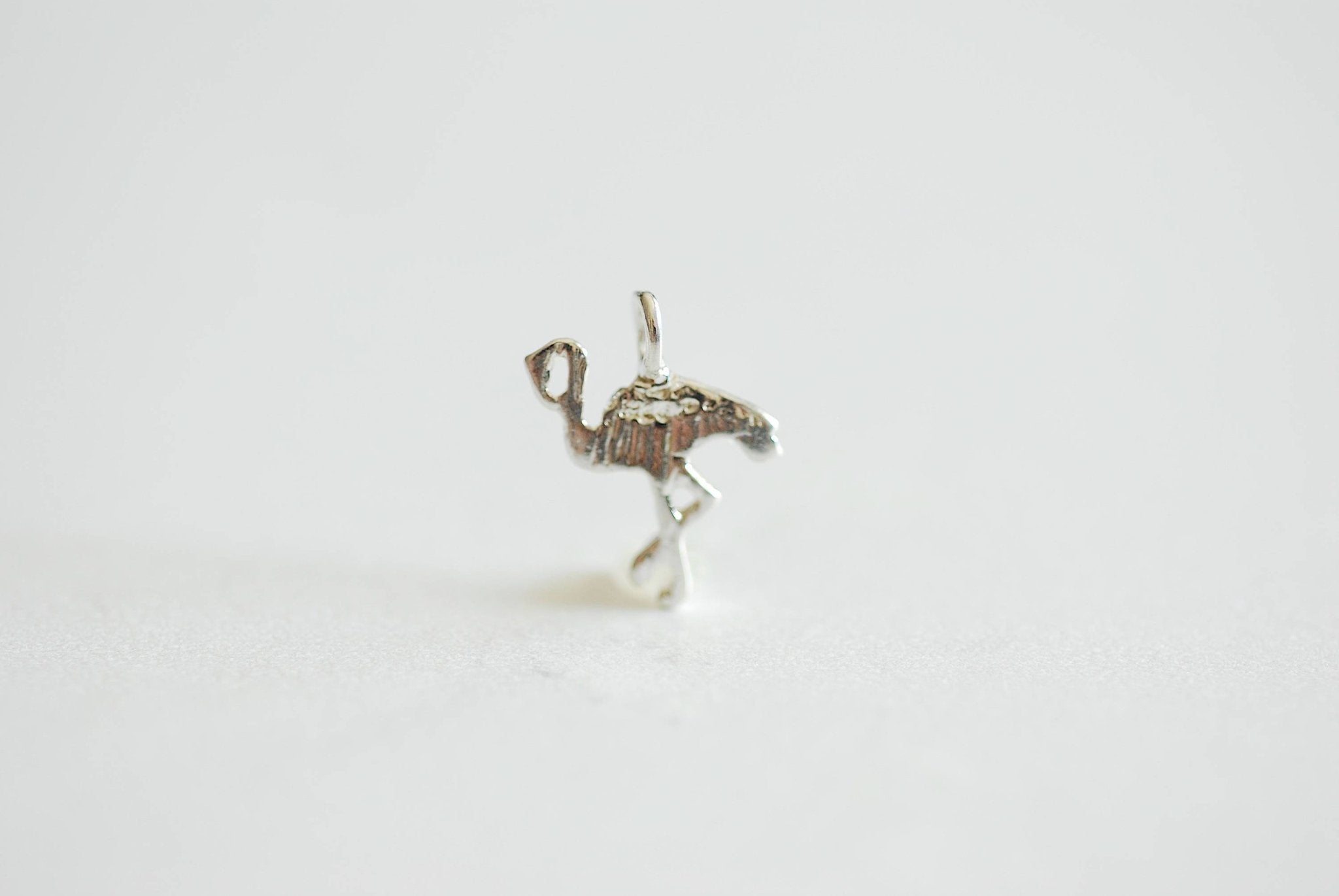 Sterling Silver Flamingo Charm, 925 Sterling Silver Flamingo, Bird Charm, Crane, Small Bird, Pink Flamingo, Sterling Silver Pendant, 369 - HarperCrown