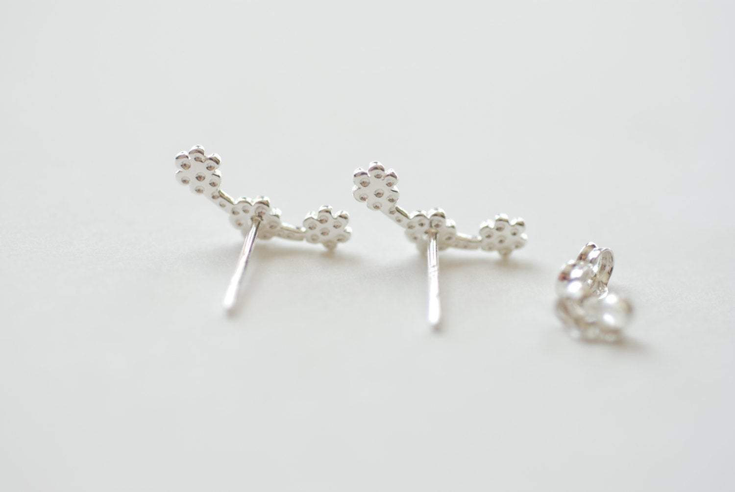 Sterling Silver Flower Ear Climber earrings, Flower Ear Crawler, Cuff Earrings, Ear Pins, Ear Wrap Earrings, Ear Sweep, Wholesale Earrings - HarperCrown