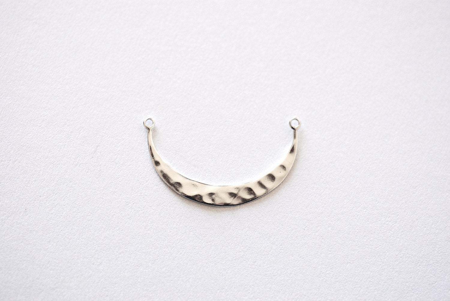 Sterling Silver Hammered Crescent Moon Connector- 925 Silver Hammered Half Moon Link Spacer, Crescent Charm, Hammered Half Circle Connector - HarperCrown