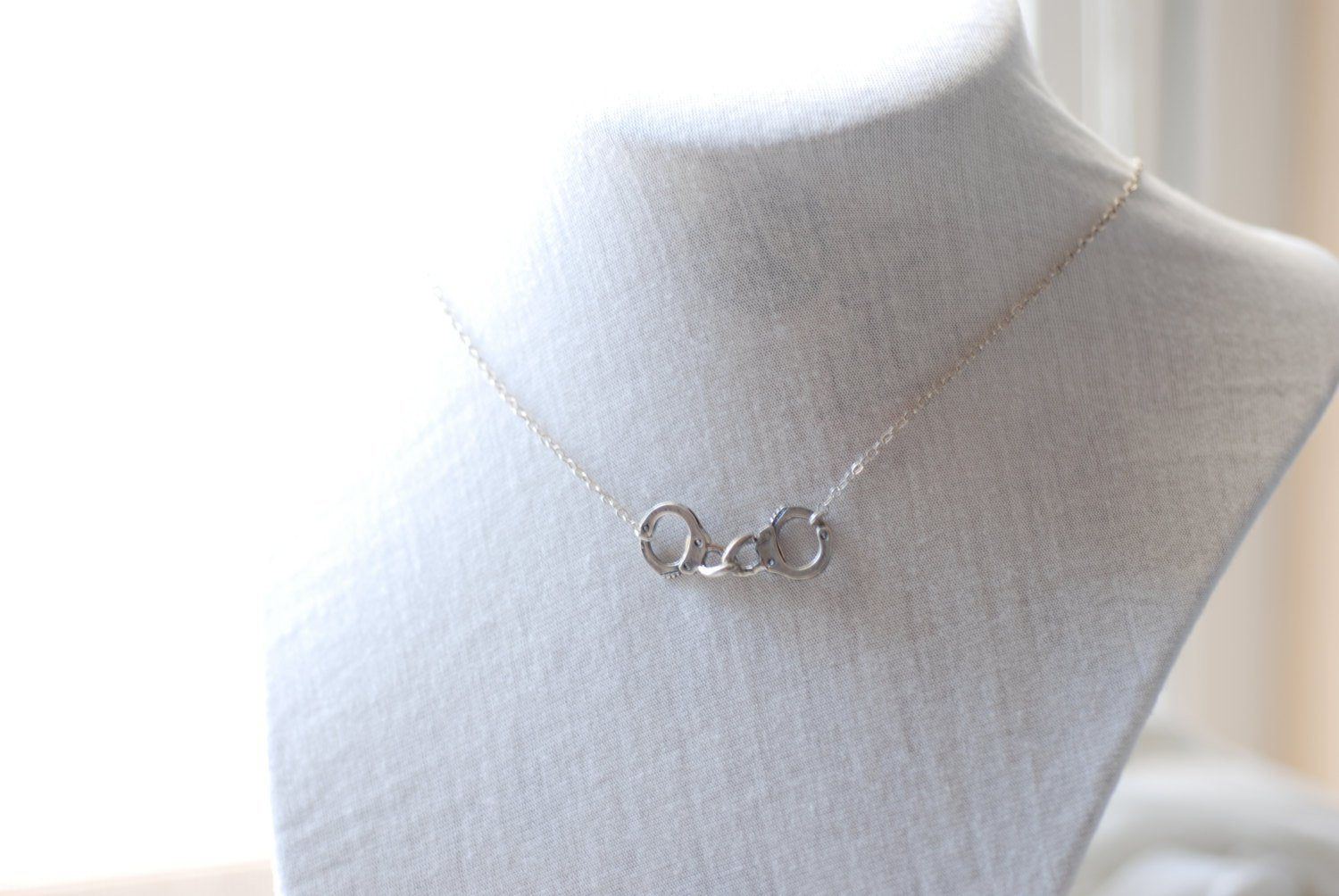 Sterling Silver Handcuff Necklace, Handcuff charm, Sideways handcuff necklace,Horizontal Handcuff Pendant, Silver Handcuffs, dainty handcuff - HarperCrown