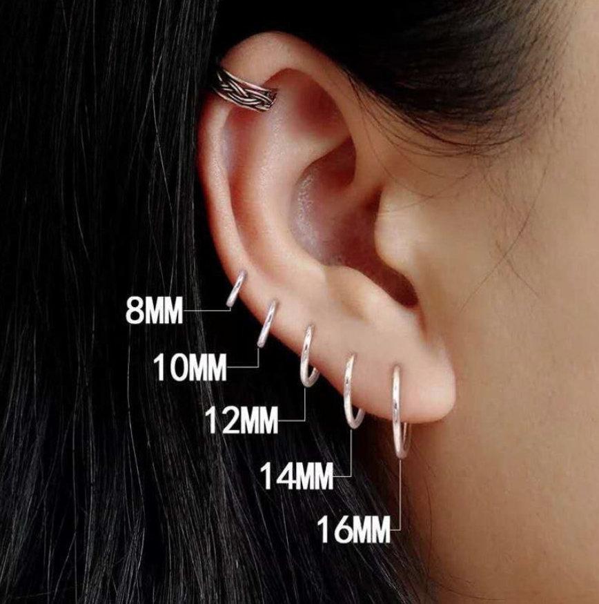 Sterling Silver Hoop Flex Earring - 12mm, 14mm, 18mm, 20mm, 30mm, 40mm, 50mm, 60mm, 70mm Hoops, 925 Sterling Silver Earring, Huggie Hoops - HarperCrown