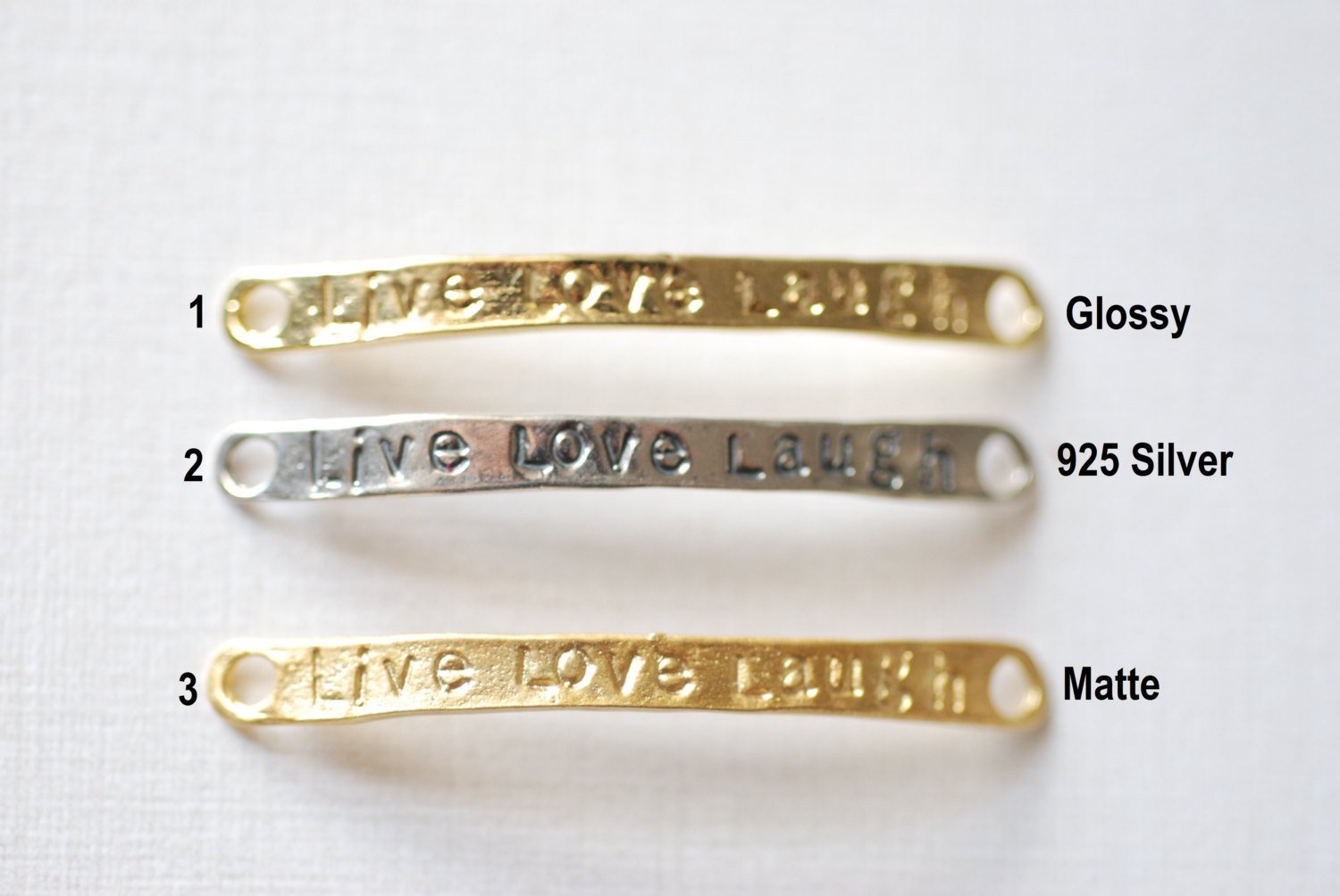 Sterling Silver Live love Laugh, 925 sterling silver bar "live love laugh" gold bar connector, vermeil curve connector - HarperCrown