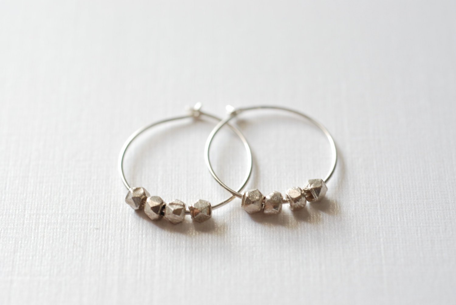 Sterling Silver Nugget Hoop Earrings, 925 Sterling Silver hoop earrings, Minimalist earrings, Everyday Earrings - HarperCrown