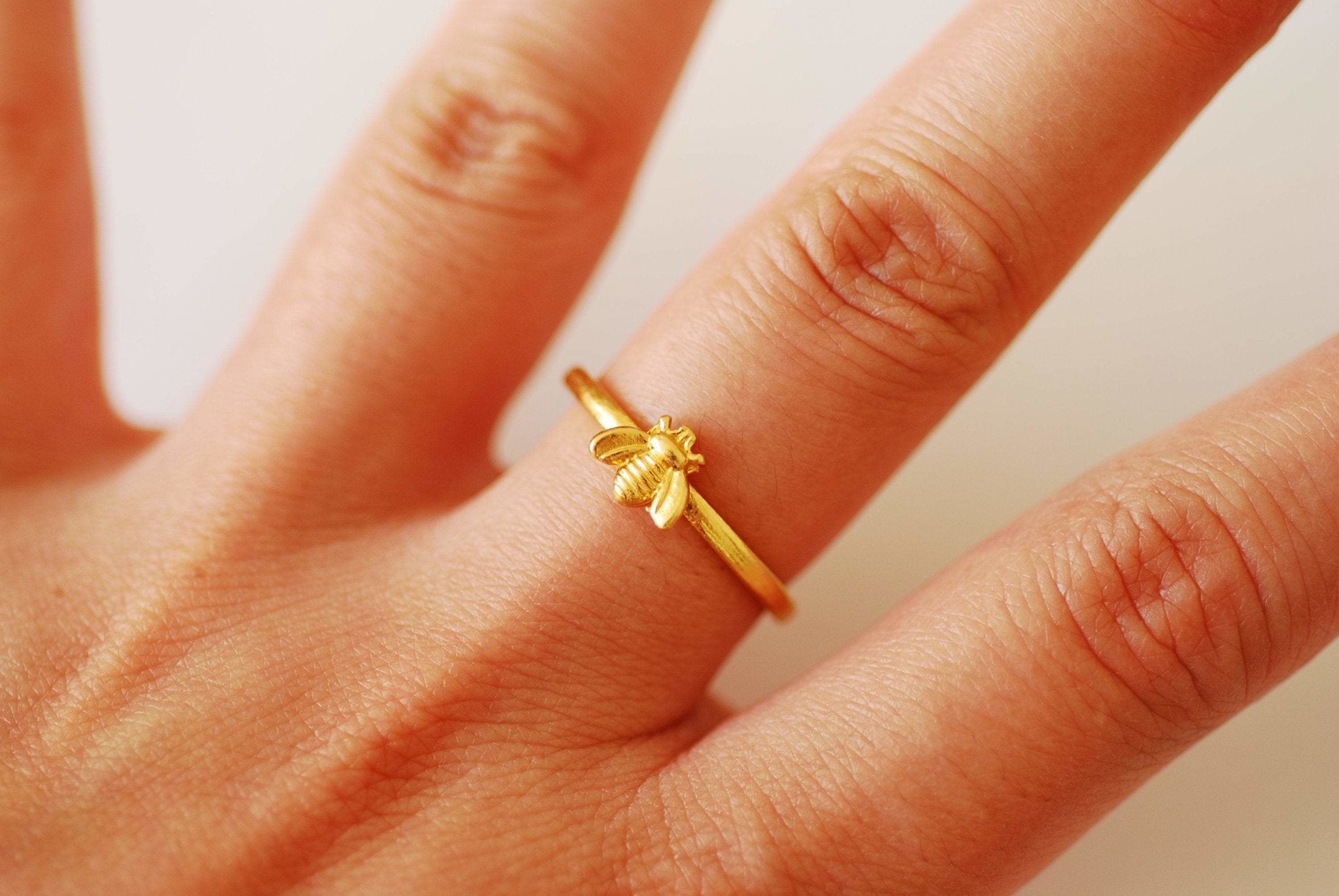 Sterling Silver or 18k Gold Bee Ring - Gold Honeybee Adjustable Ring Tiny Bee Ring Stacking Ring Midi Ring Everyday Ring Bee Jewelry [A108] - HarperCrown