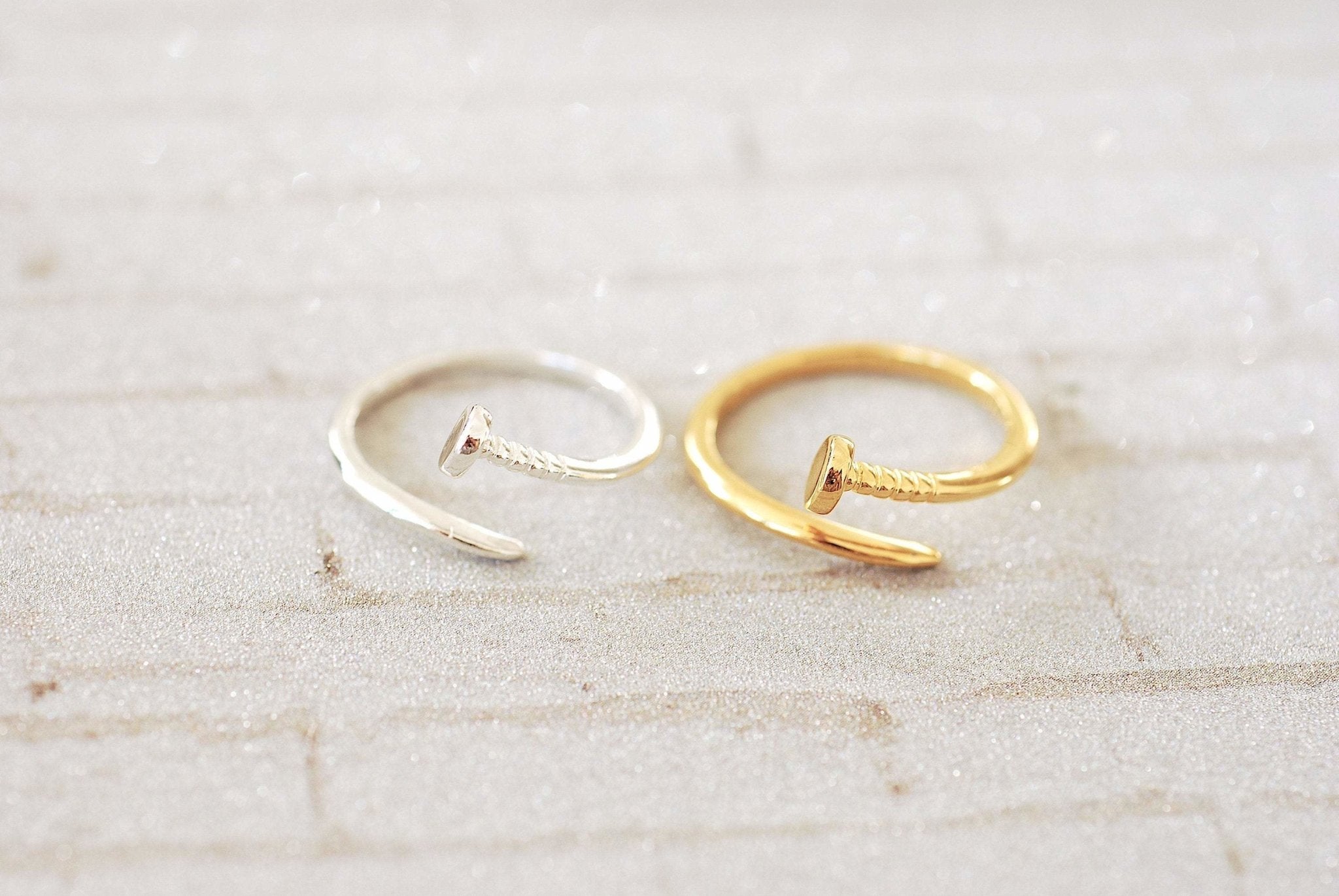 Sterling Silver or Gold Nail Ring - Adjustable Nail Screw Wrap Ring Midi Ring Dainty Ring Minimalist Ring Stacking Ring Spiral Ring - HarperCrown