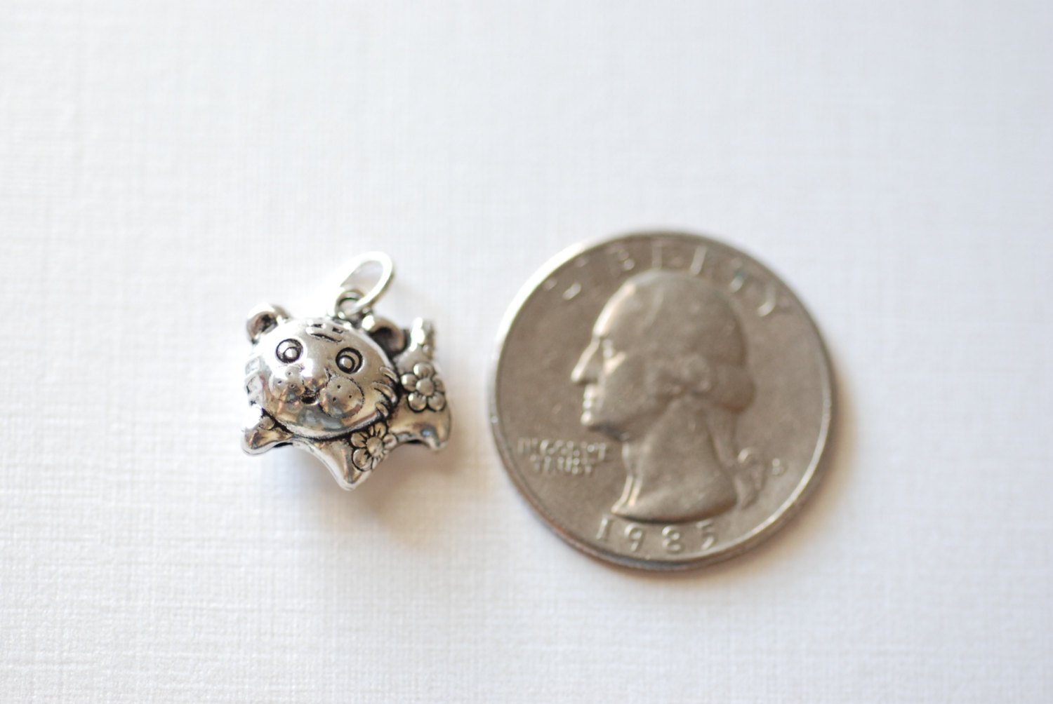 Sterling Silver Oxidized Puffy Cat Charm, Cat Lover Charm - HarperCrown