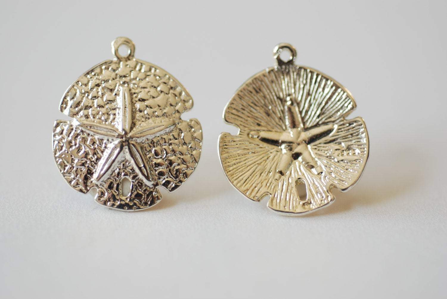 Sterling Silver Sand Dollar Charm- 925 Silver Starfish Sand Dollar, Nautical Beach themed Charms Wholesale, Sterling Silver Charms, 134 - HarperCrown