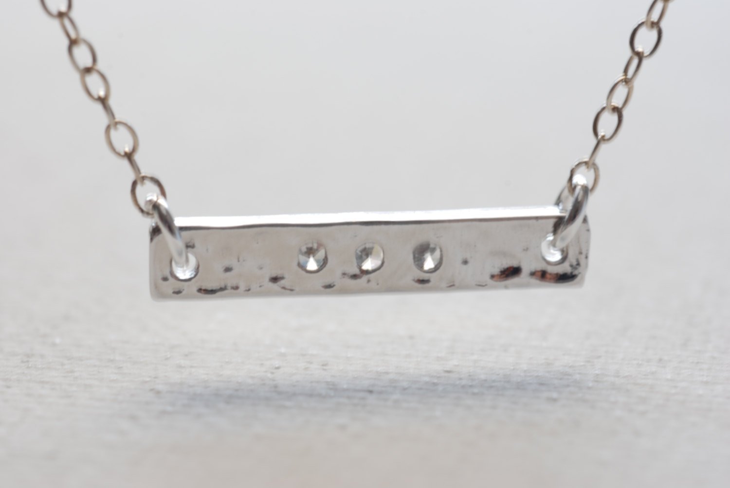 Sterling Silver Sideways Hammered Bar Necklace,Silver Bar with Crystals,Horizontal Bar Necklace,Hammered Sideways Bar,Dainty Bar Necklace - HarperCrown