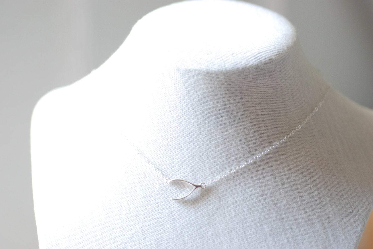 Sterling Silver Sideways Wishbone Necklace - 925 Sterling Silver Wishbone Necklace, Silver Wishbone Necklace, Simple Dainty Jewelry - HarperCrown