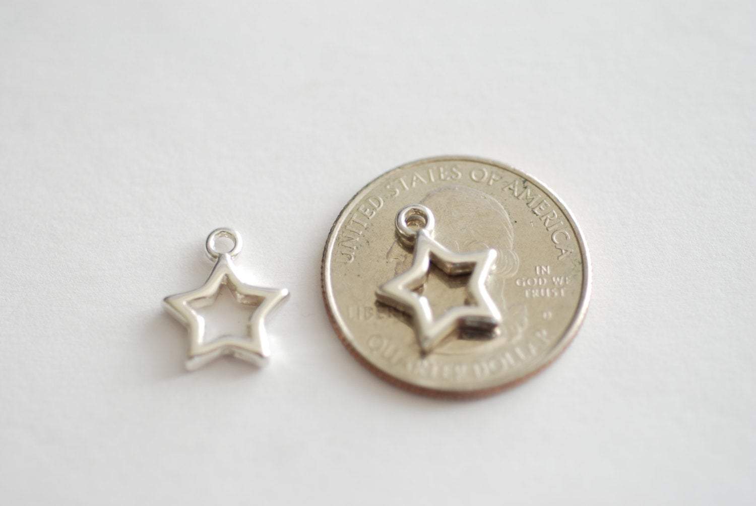 Sterling Silver Star Charm, 925 Silver Open Star Charm, Gold Open Star, Star Connector Link, Shooting Star, Silver Star Charm, Star Pendant - HarperCrown