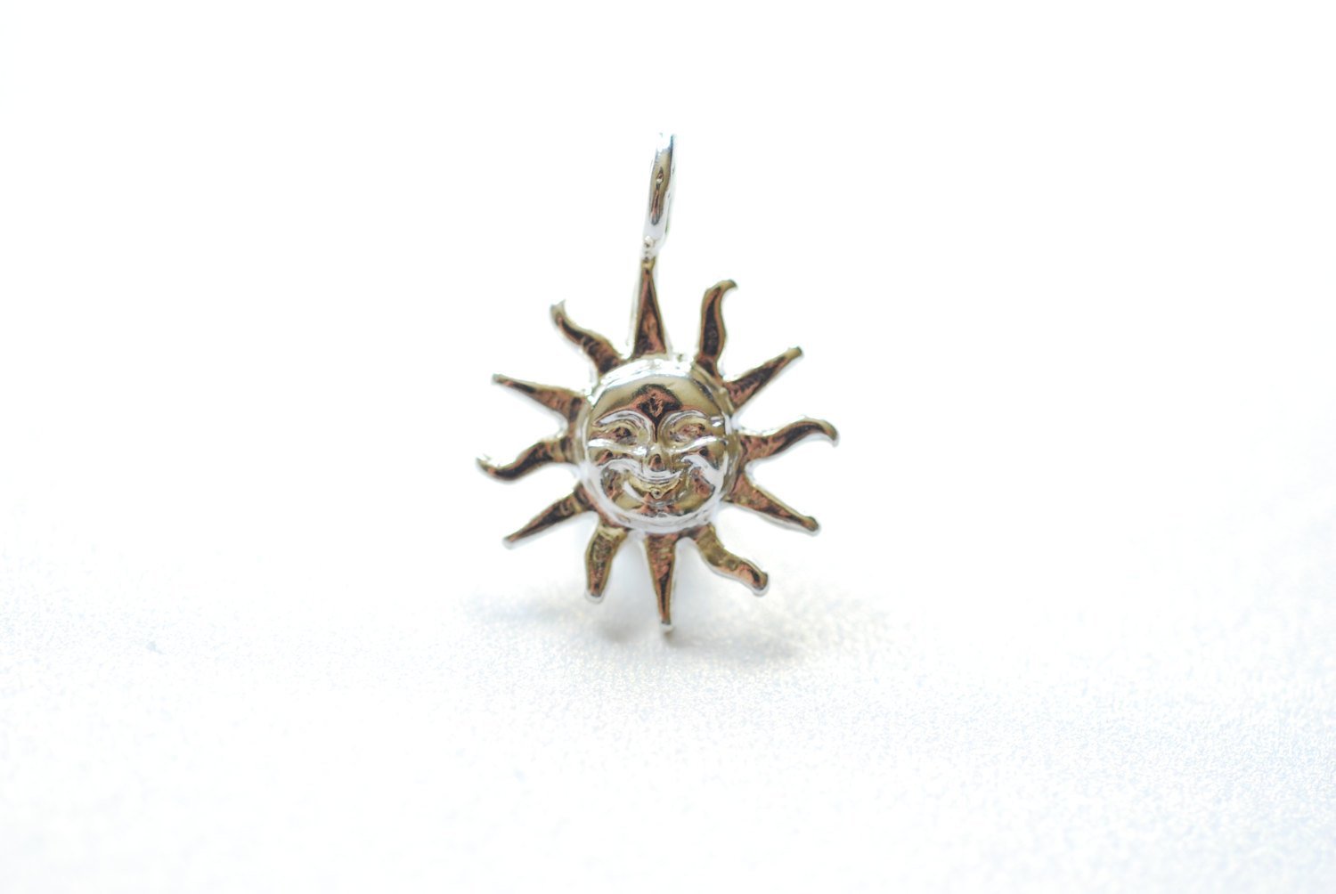 Sterling Silver Sunshine Charm - 925 Silver, Sun with rays pendant, Silver Sun Charm, Sterling Silver Charms Wholesale, Vermeil Supples - HarperCrown