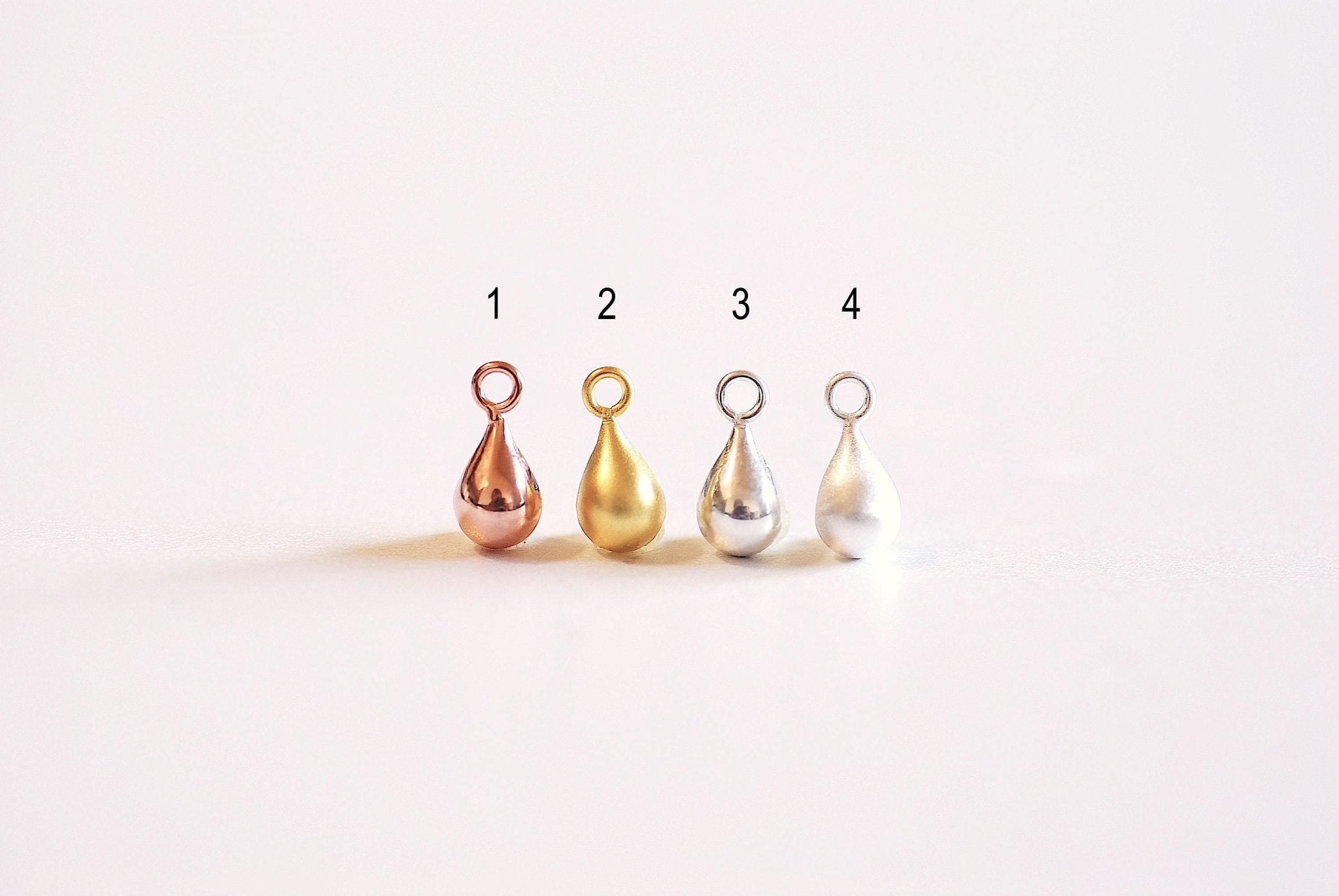 Sterling Silver, Vermeil Gold, Vermeil Rose Gold Puffy Teardrop Charm, Teardrop Beads, Drop Dangle, Oval Charm, Rain drop, 5mm x 10mm, 6 - HarperCrown