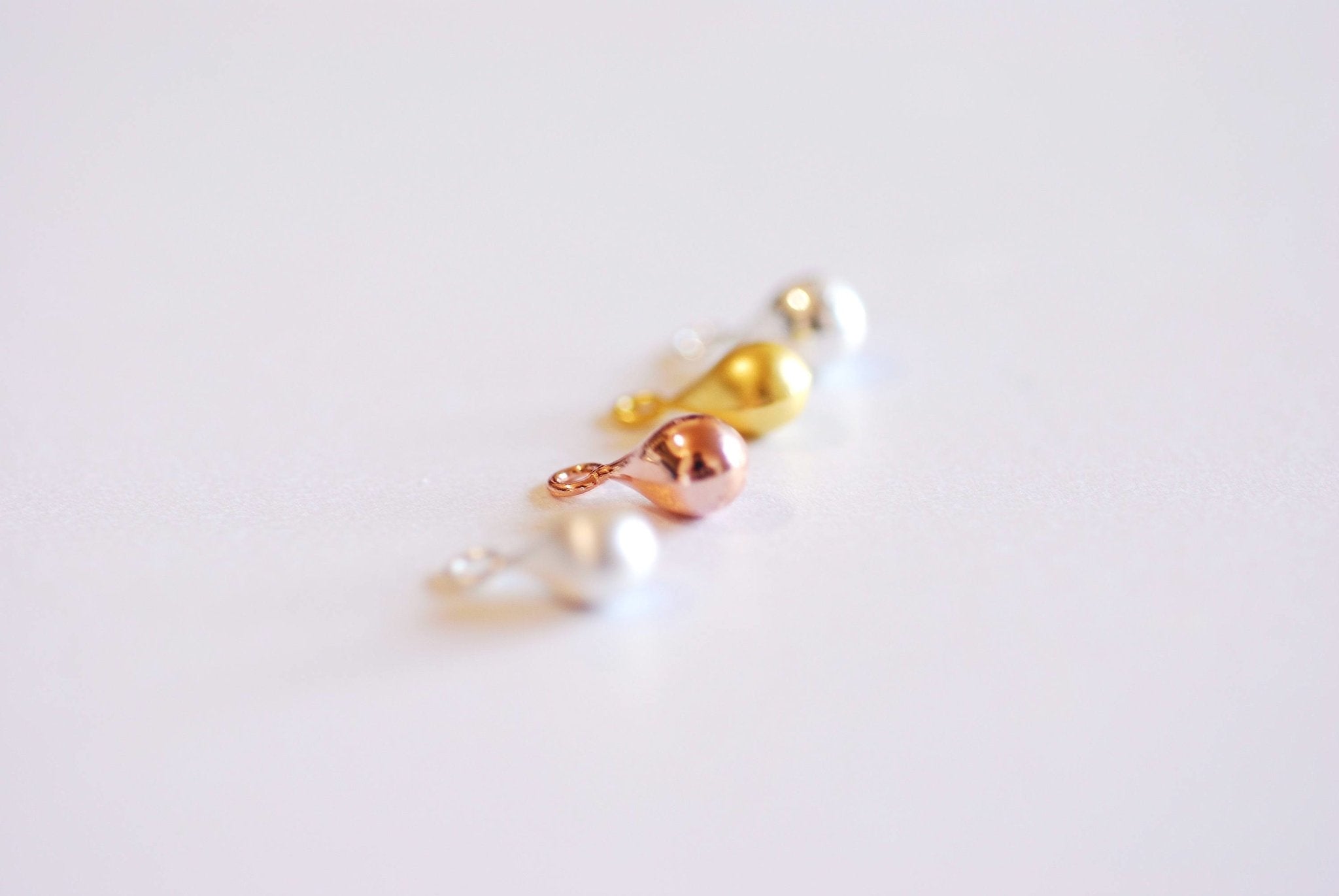 Sterling Silver, Vermeil Gold, Vermeil Rose Gold Puffy Teardrop Charm, Teardrop Beads, Drop Dangle, Oval Charm, Rain drop, 5mm x 10mm, 6 - HarperCrown