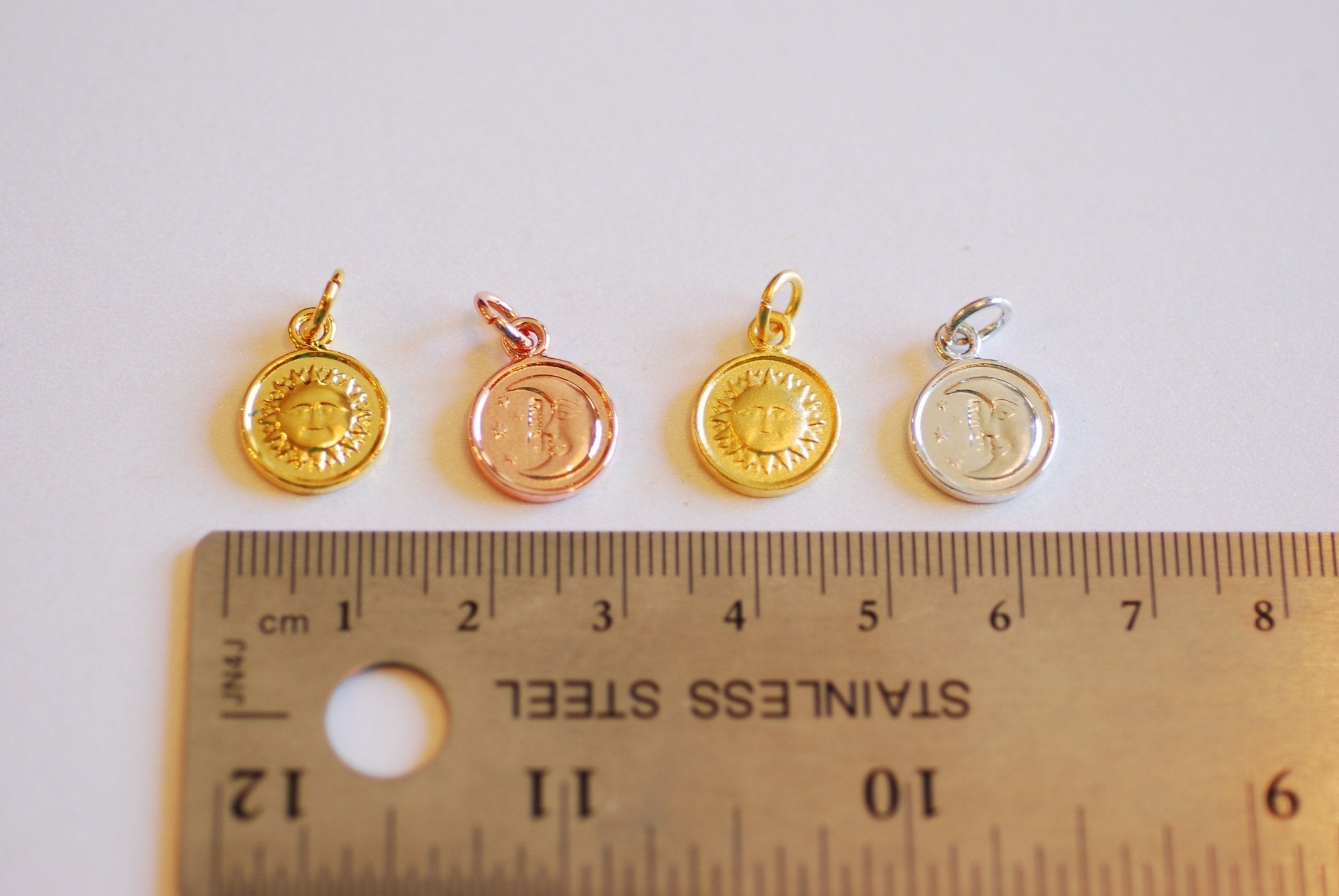 Sun and Moon Round Charm- Vermeil Gold, Rose Gold or Sterling Silver, Crescent and Star Round Disc Charm, gold circle tag, half Moon, 155 - HarperCrown