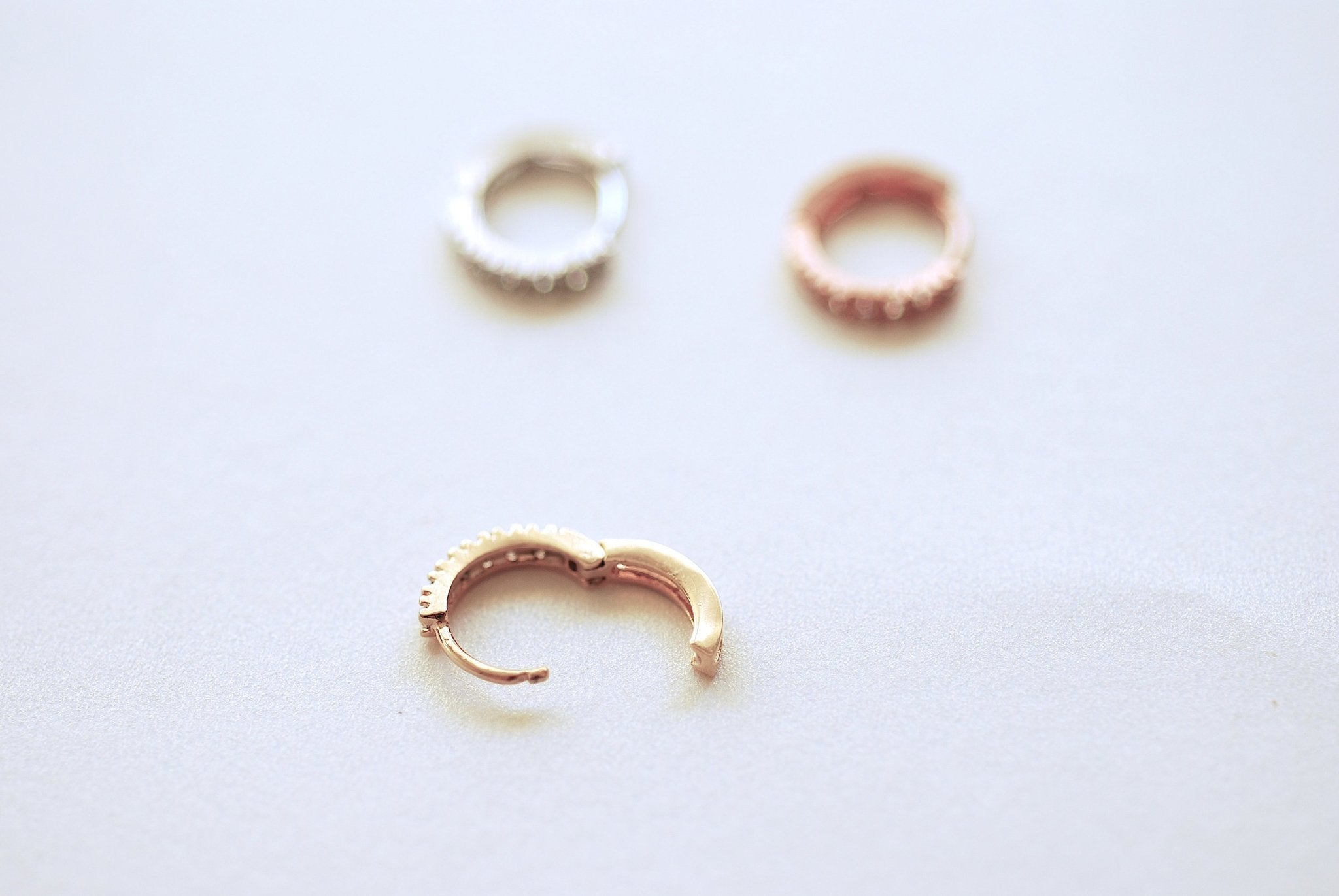 Thin Cubic Zirconia Hoop Earrings - Sterling Silver, 18k Gold and Rose Gold, huggie hoops earrings, Bridesmaid Gift, Tiny hoops, Hoops - HarperCrown